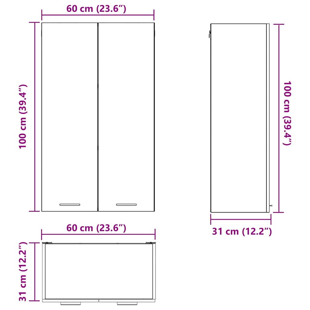 Viseći ormarić Crni hrast 60 x 31 x 100 cm Konstruirano drvo