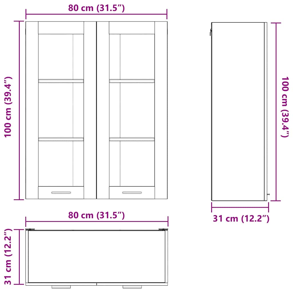 Viseći ormarić s pohranom Umjetnički hrast 80 x 31 x 100 cm