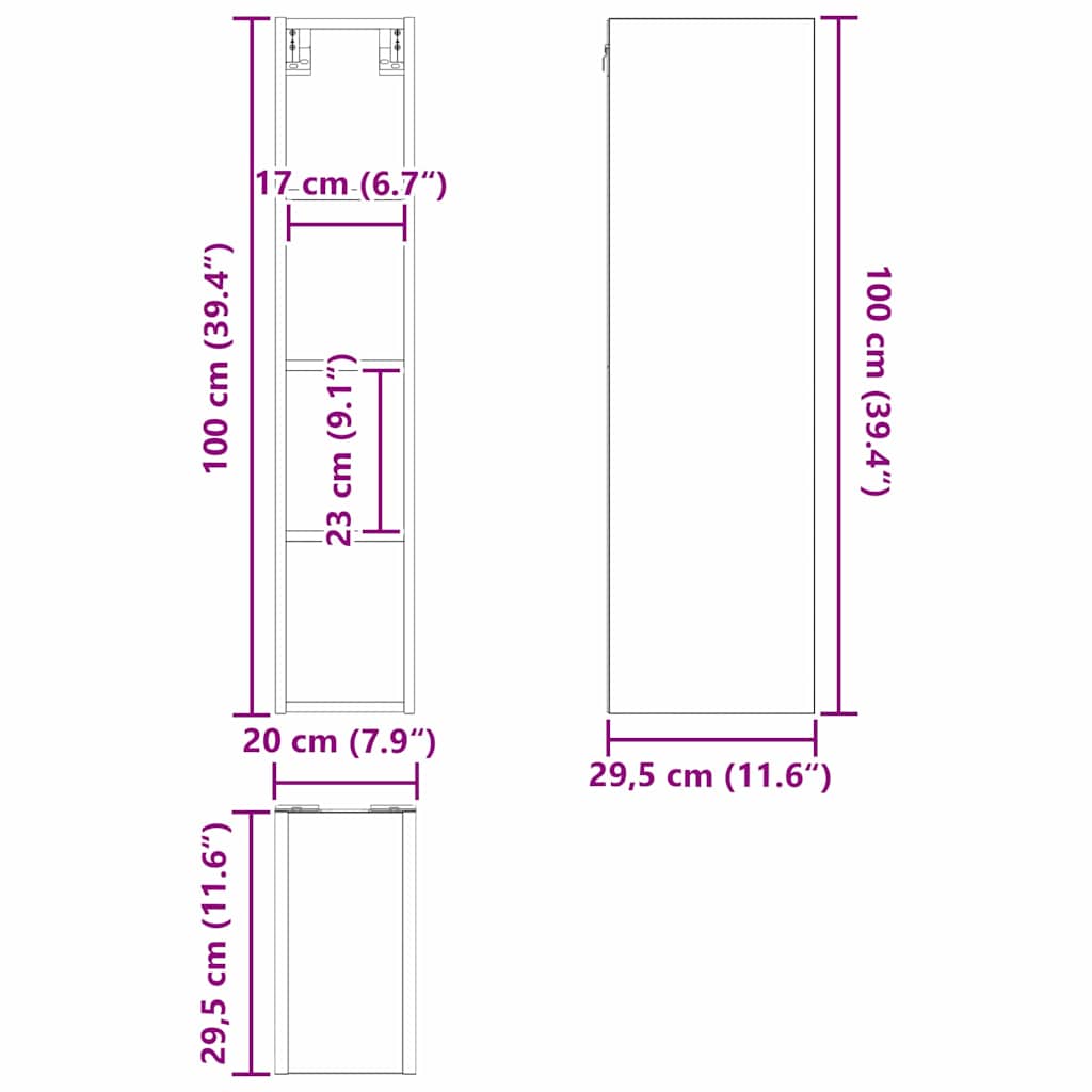 Viseći ormarić s pohranom Dimljeni hrast 20 x 29,5 x 100 cm