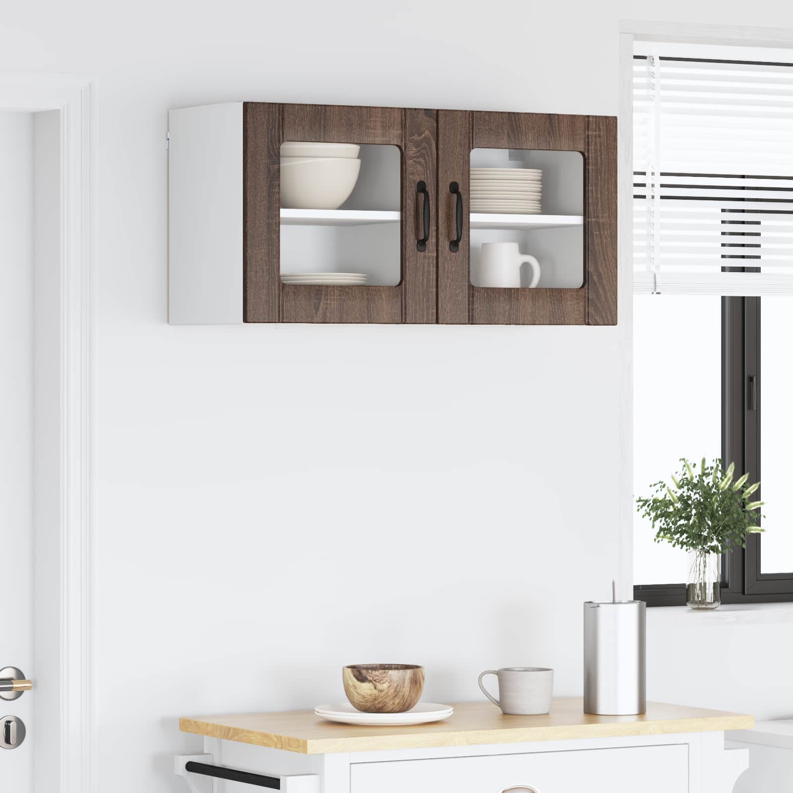 Zidni stakleni ormarić Lucca 2 pcs Smeđi hrast 40 x 31 x 40 cm