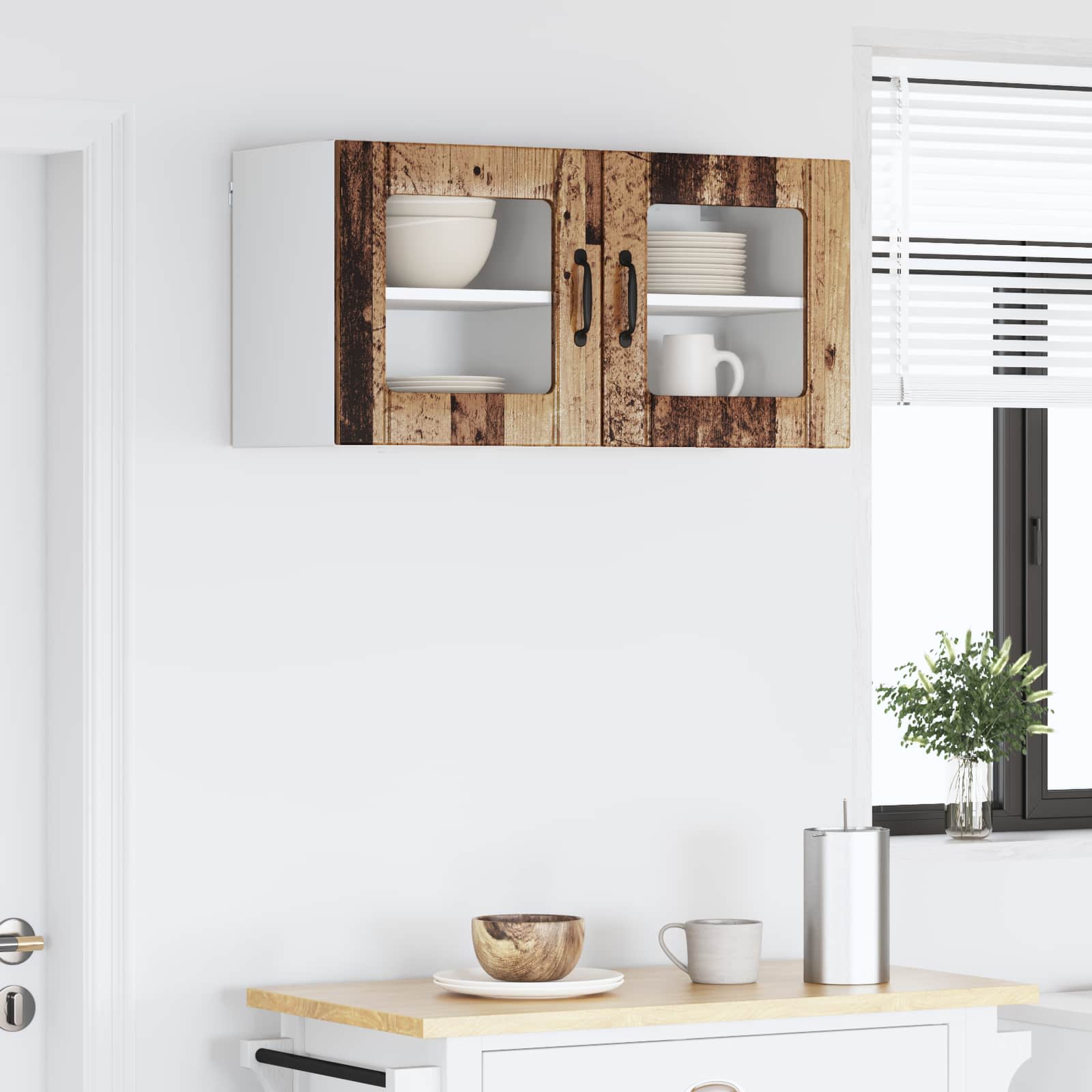 Zidni stakleni ormarić Lucca 2 pcs Staro drvo 40 x 31 x 40 cm
