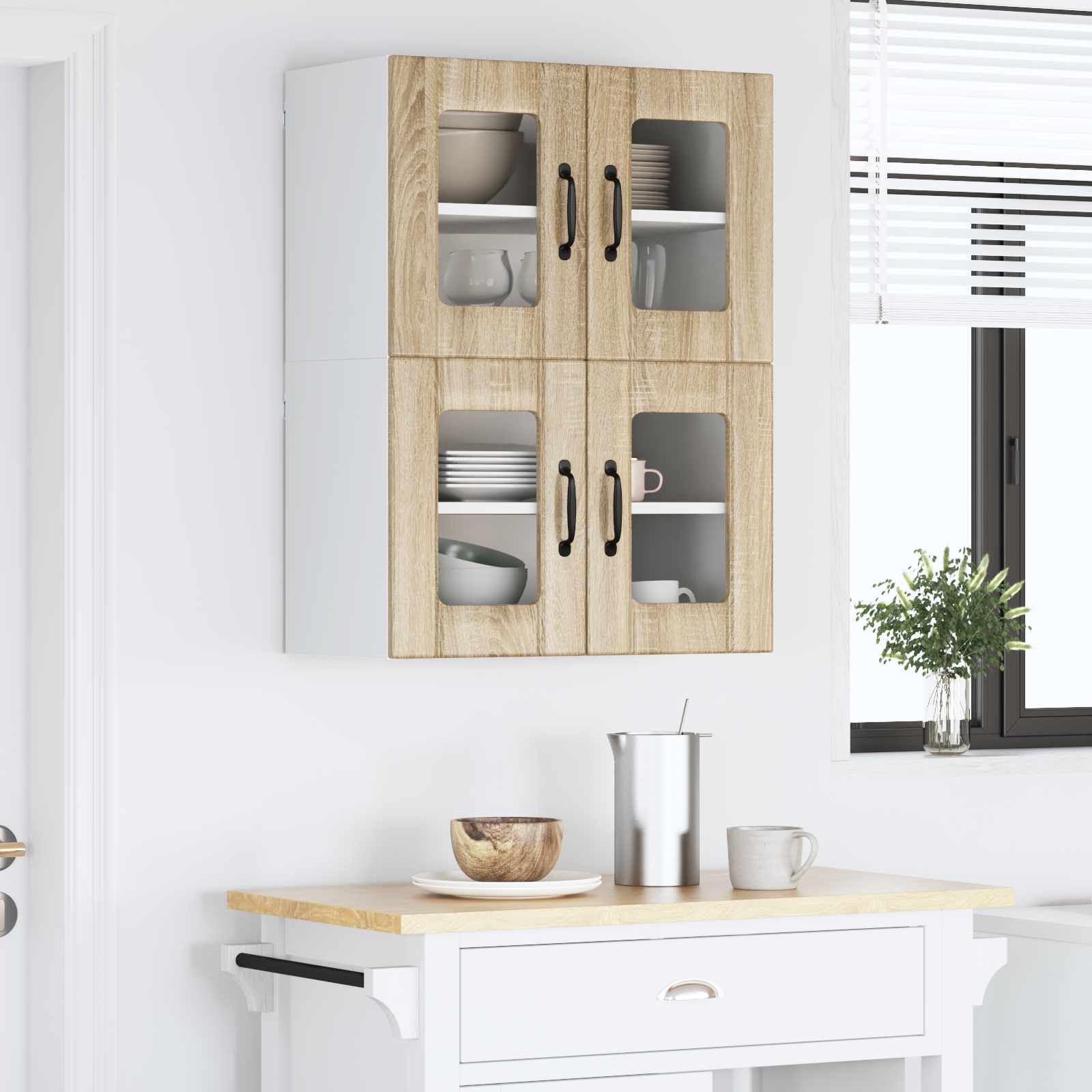 Zidni stakleni ormarić Lucca 2 pcs Hrast sonoma 60 x 31 x 40 cm