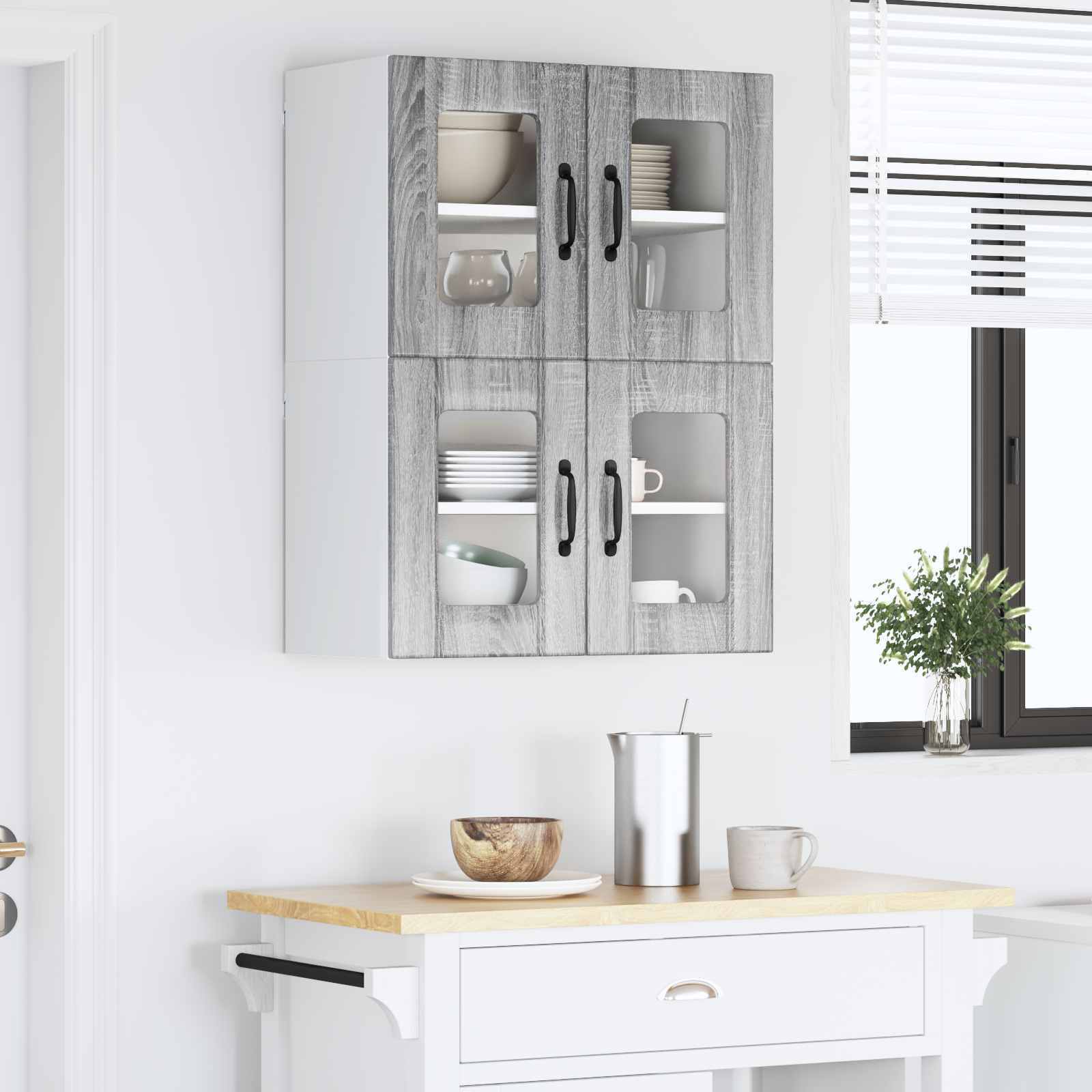 Zidni stakleni ormarić Lucca 2 pcs Siva sonoma 60 x 31 x 40 cm
