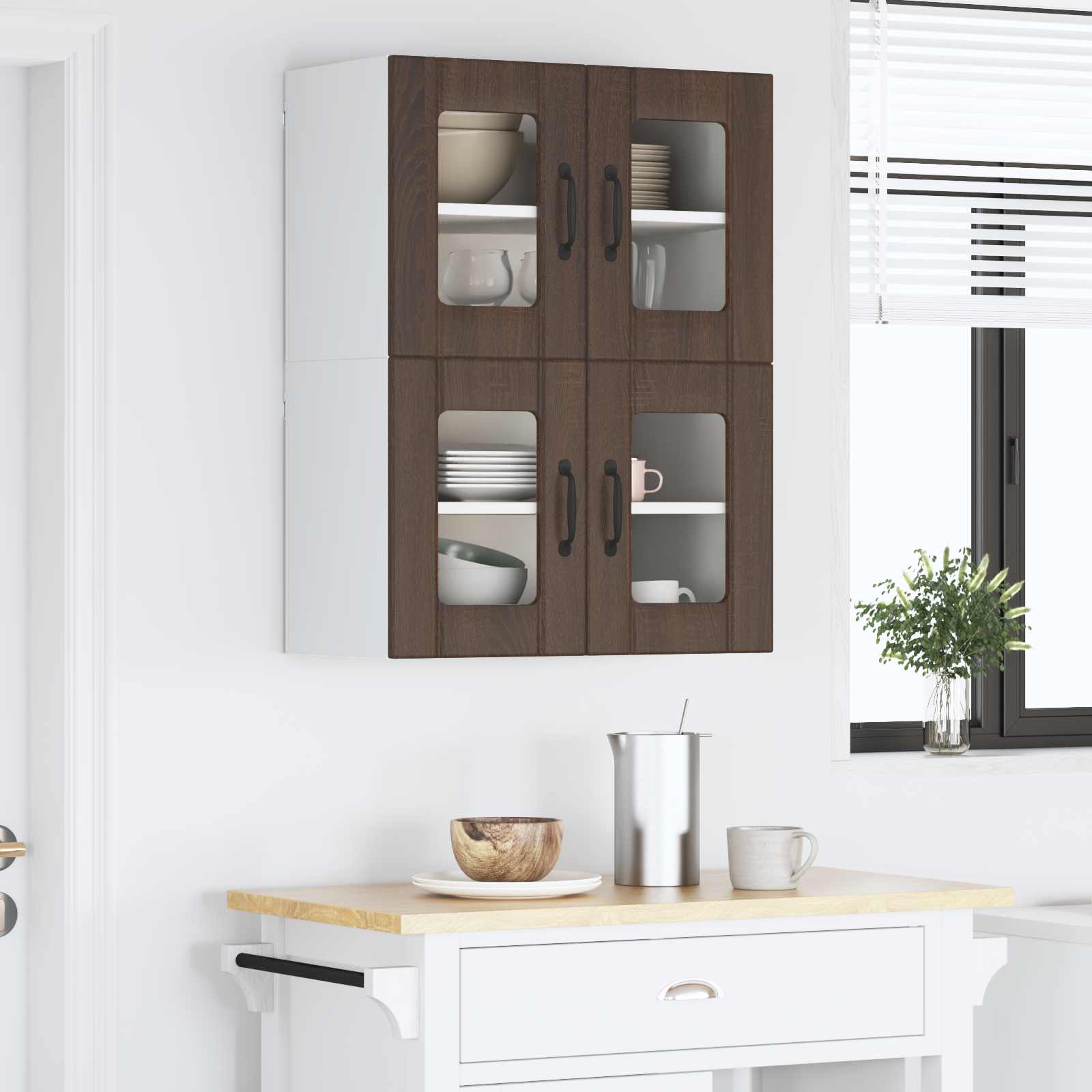 Zidni stakleni ormarić Lucca 2 pcs Smeđi hrast 60 x 31 x 40 cm