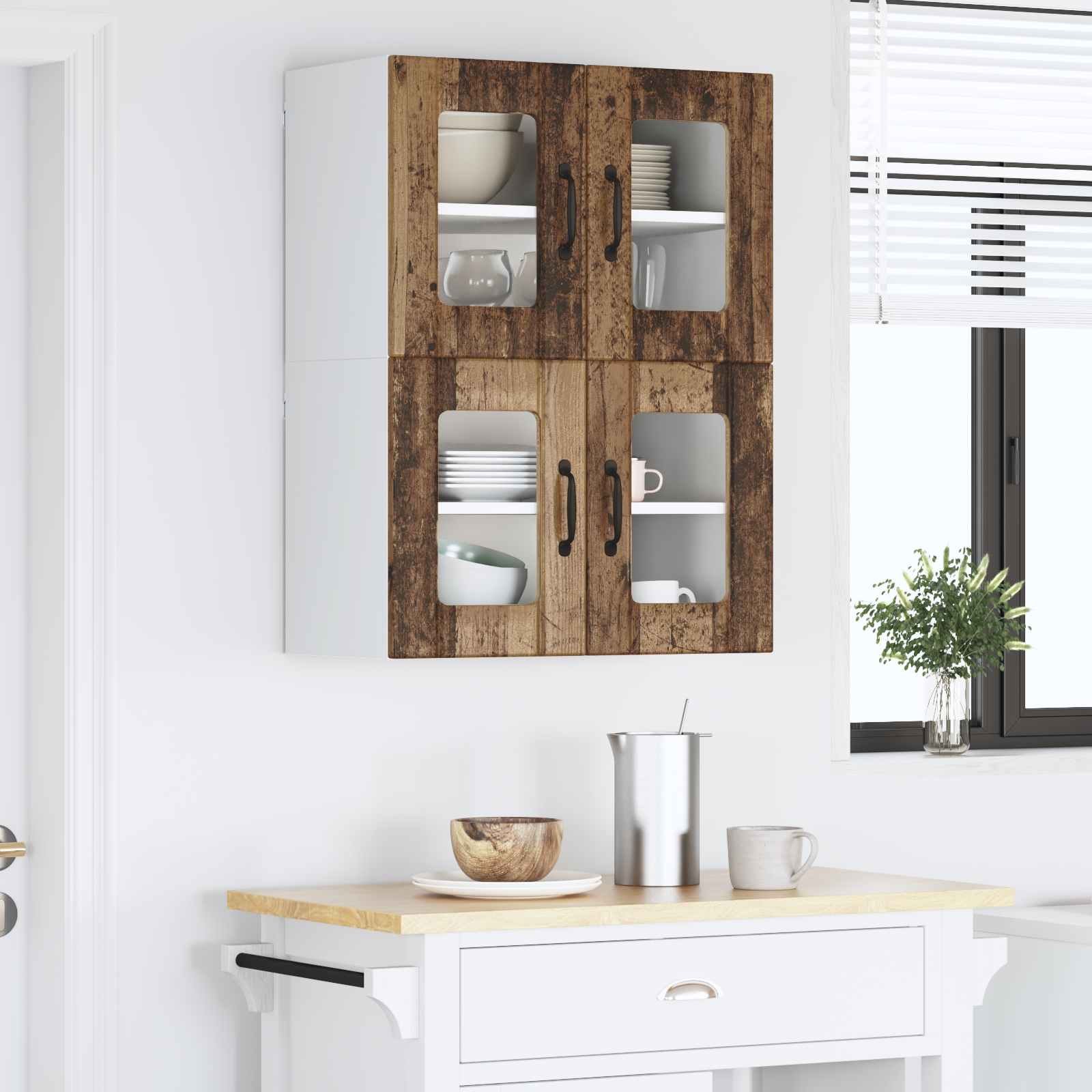 Zidni stakleni ormarić Lucca 2 pcs Staro drvo 60 x 31 x 40 cm