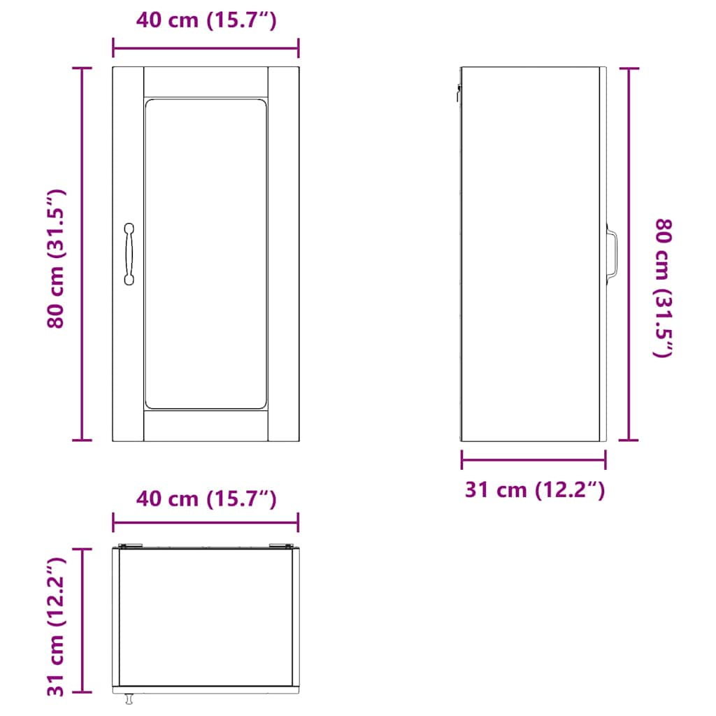 Zidni stakleni ormarić Lucca 2 pcs Crna 40 x 31 x 80 cm