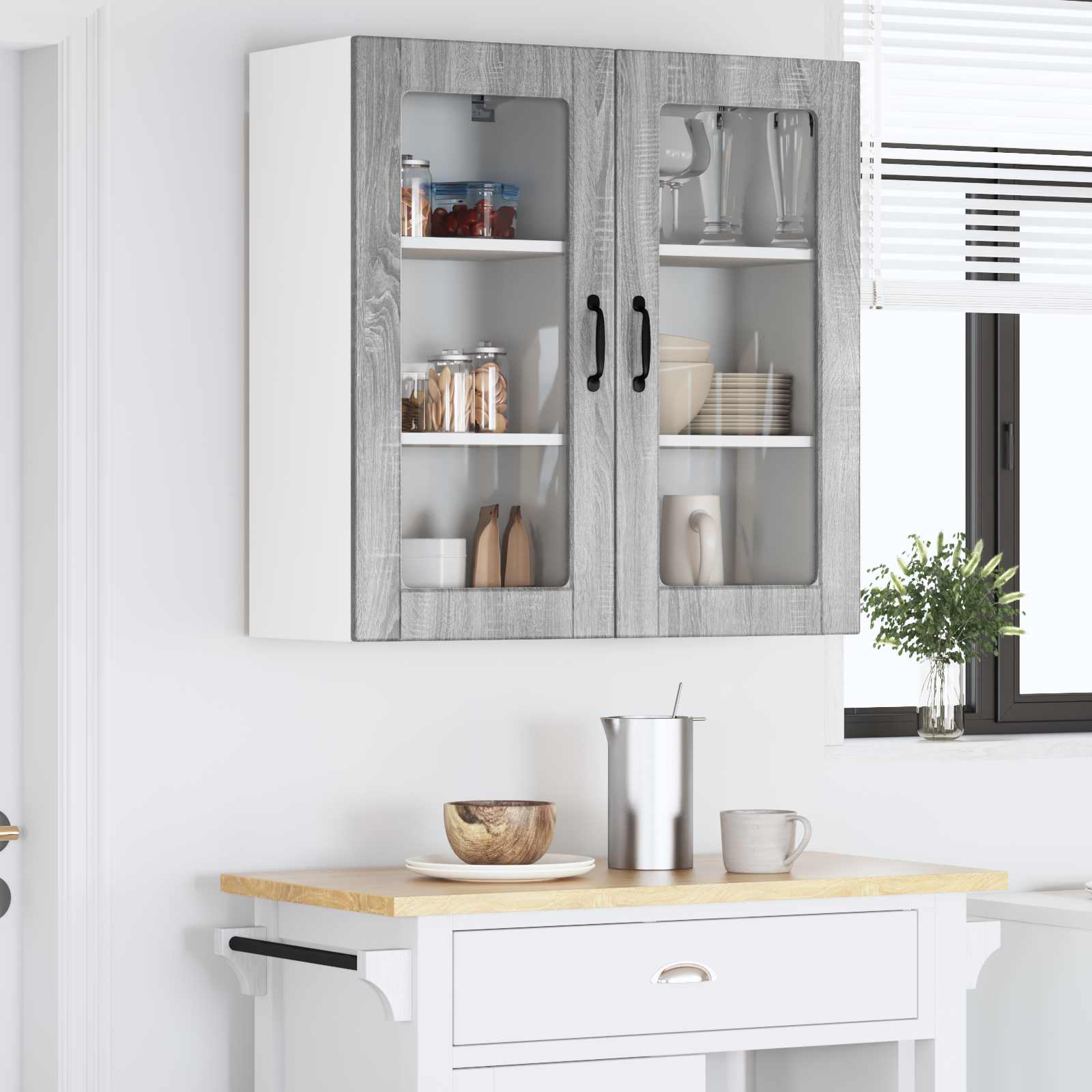 Zidni stakleni ormarić Lucca 2 pcs Siva sonoma 40 x 31 x 80 cm
