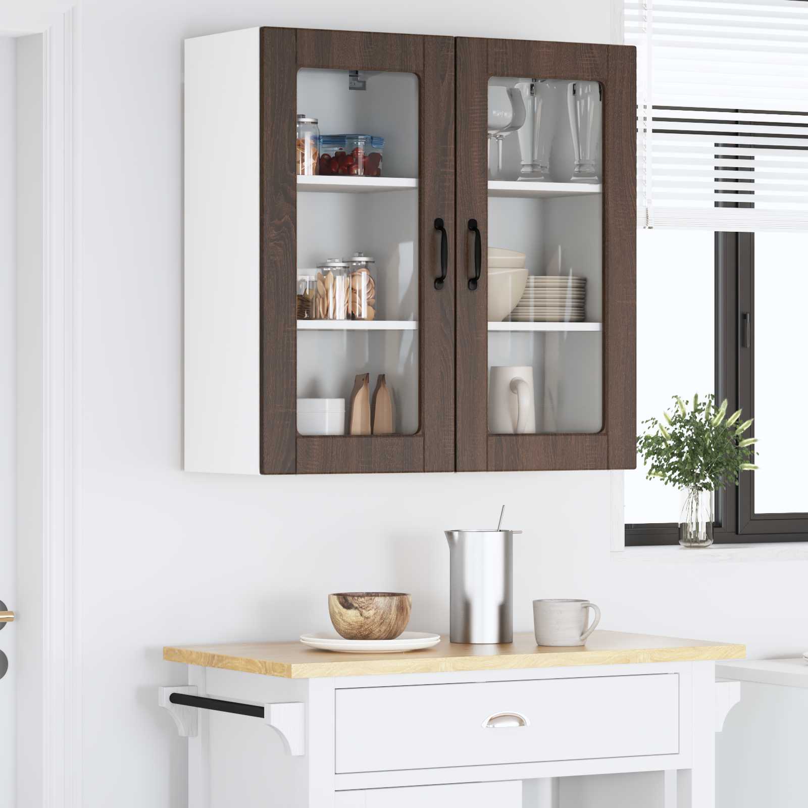 Zidni stakleni ormarić Lucca 2 pcs Smeđi hrast 40 x 31 x 80 cm
