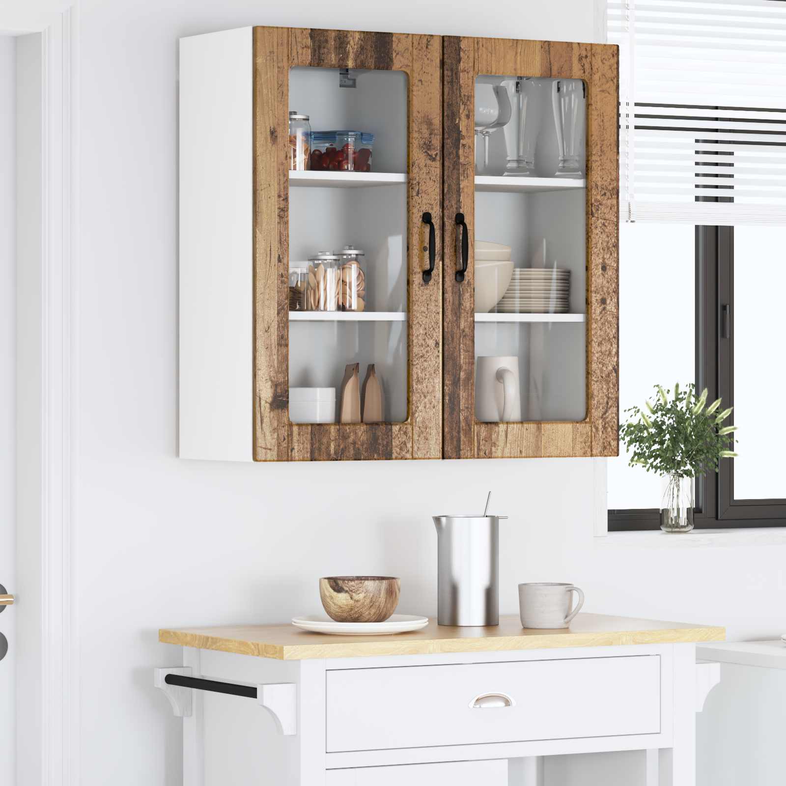 Zidni stakleni ormarić Lucca 2 pcs Staro drvo 40 x 31 x 80 cm