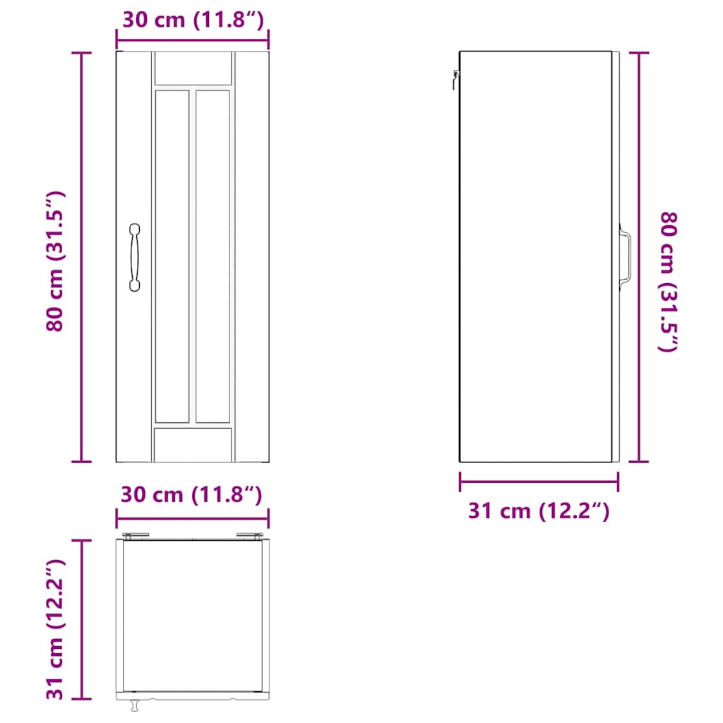 Ormar za Zid Lucca 2 pcs Crna 30 x 31 x 80 cm Konstruirano drvo