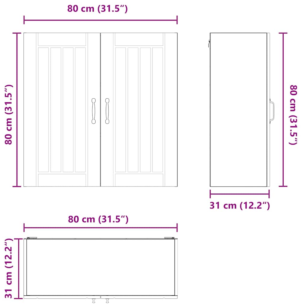 Ormar za Zid Lucca Crna 80 x 31 x 80 cm Konstruirano drvo