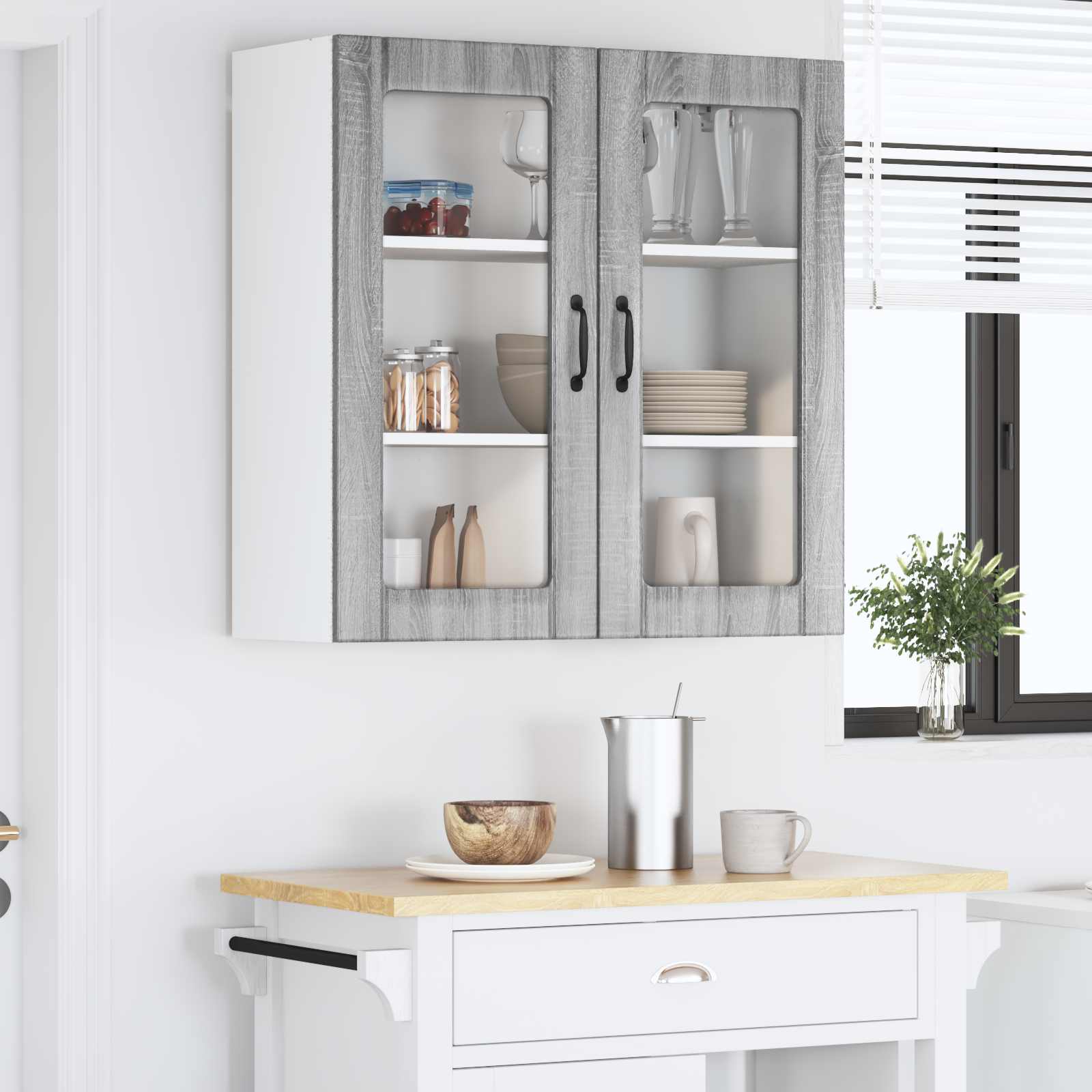 Zidni stakleni ormarić Lucca Siva sonoma 80 x 31 x 80 cm