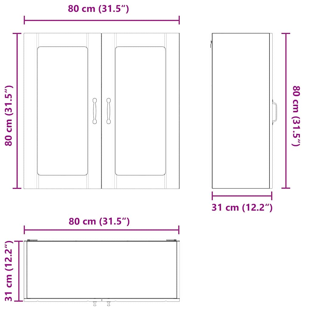 Zidni stakleni ormarić Lucca Smeđi hrast 80 x 31 x 80 cm
