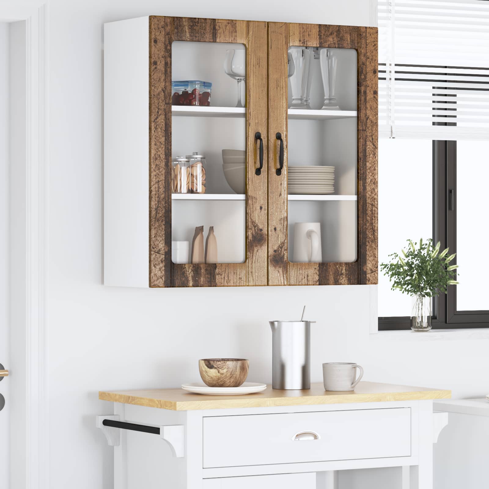 Zidni stakleni ormarić Lucca Staro drvo 80 x 31 x 80 cm