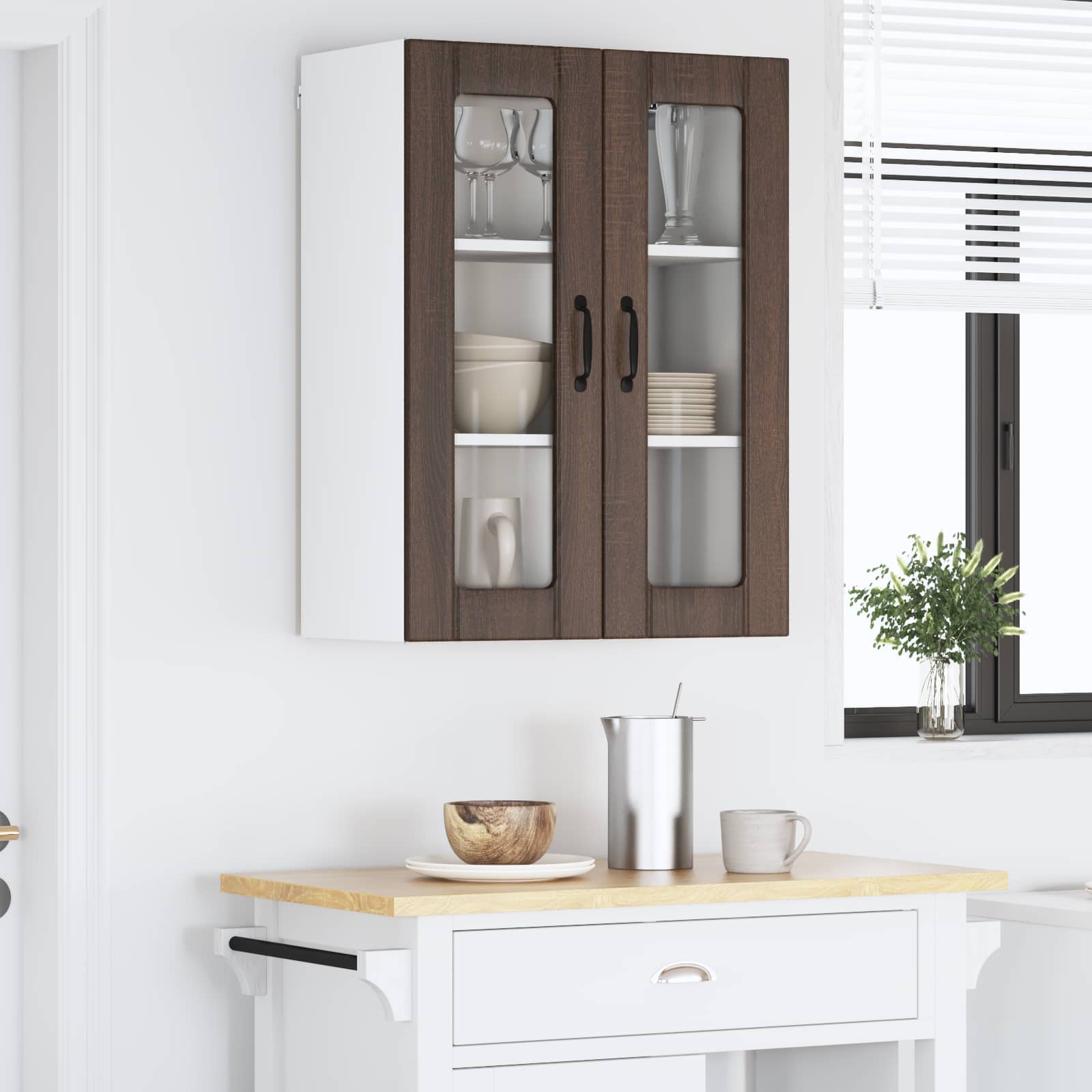 Zidni stakleni ormarić Lucca Smeđi hrast 60 x 31 x 80 cm