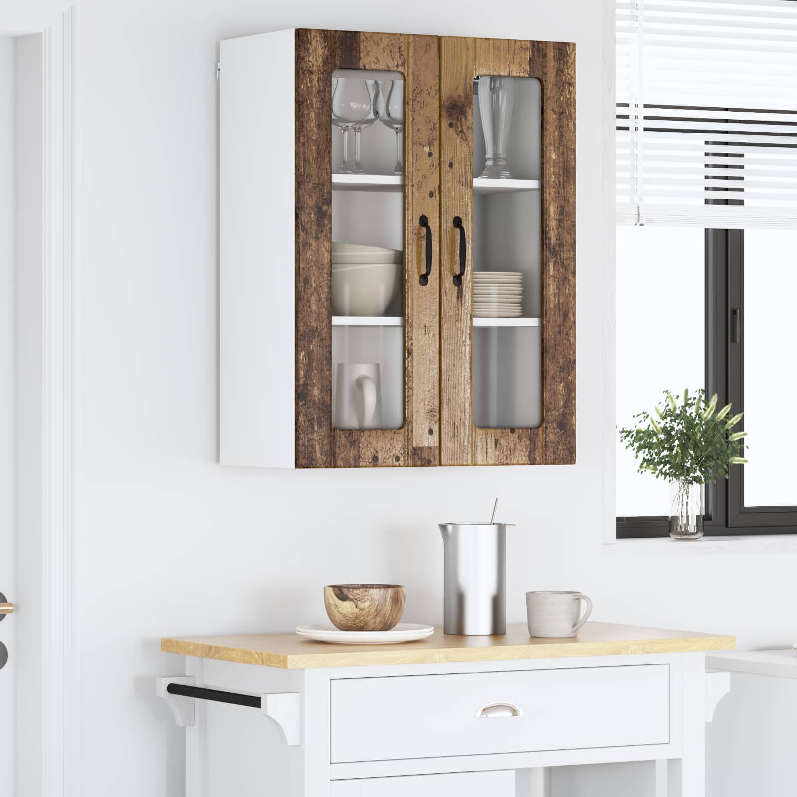 Zidni stakleni ormarić Lucca Staro drvo 60 x 31 x 80 cm