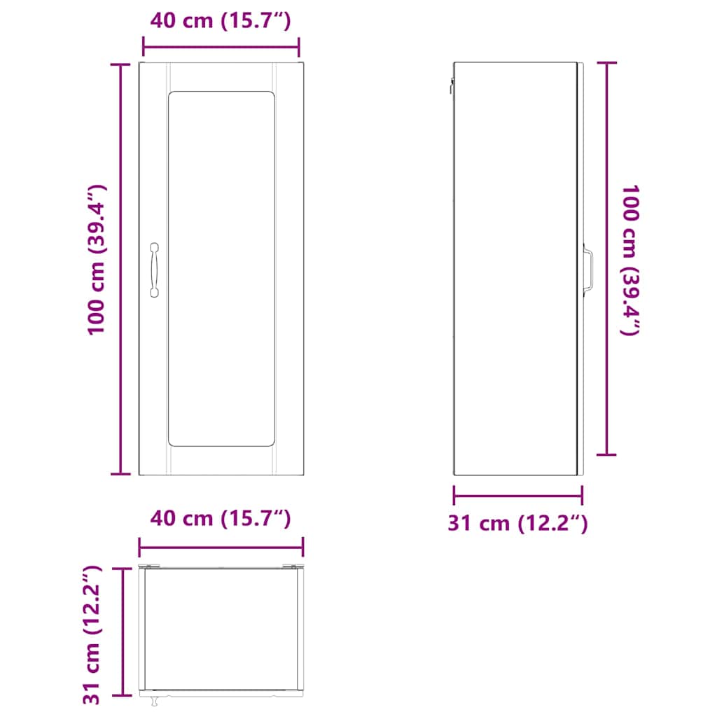 Zidni stakleni ormarić Lucca Smeđi hrast 40 x 31 x 100 cm