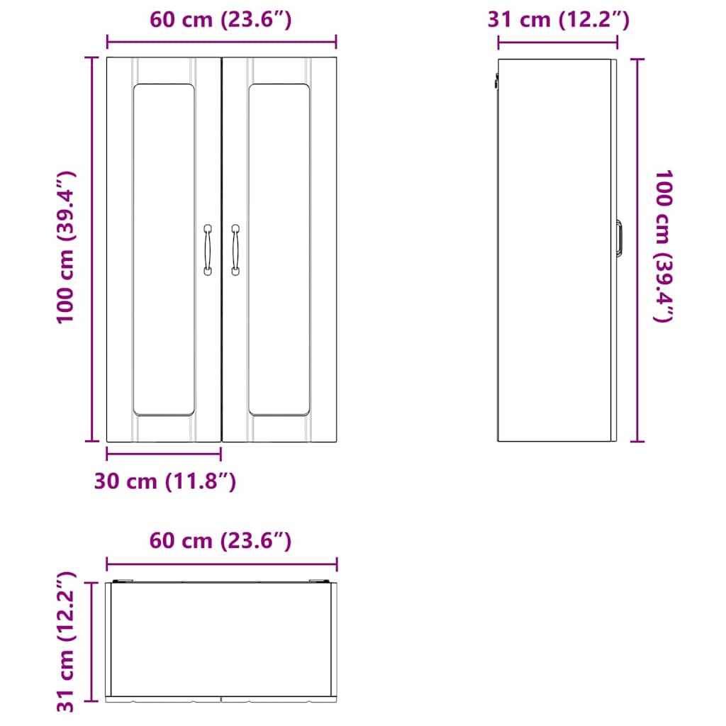 Zidni stakleni ormarić Lucca Smeđi hrast 60 x 31 x 100 cm