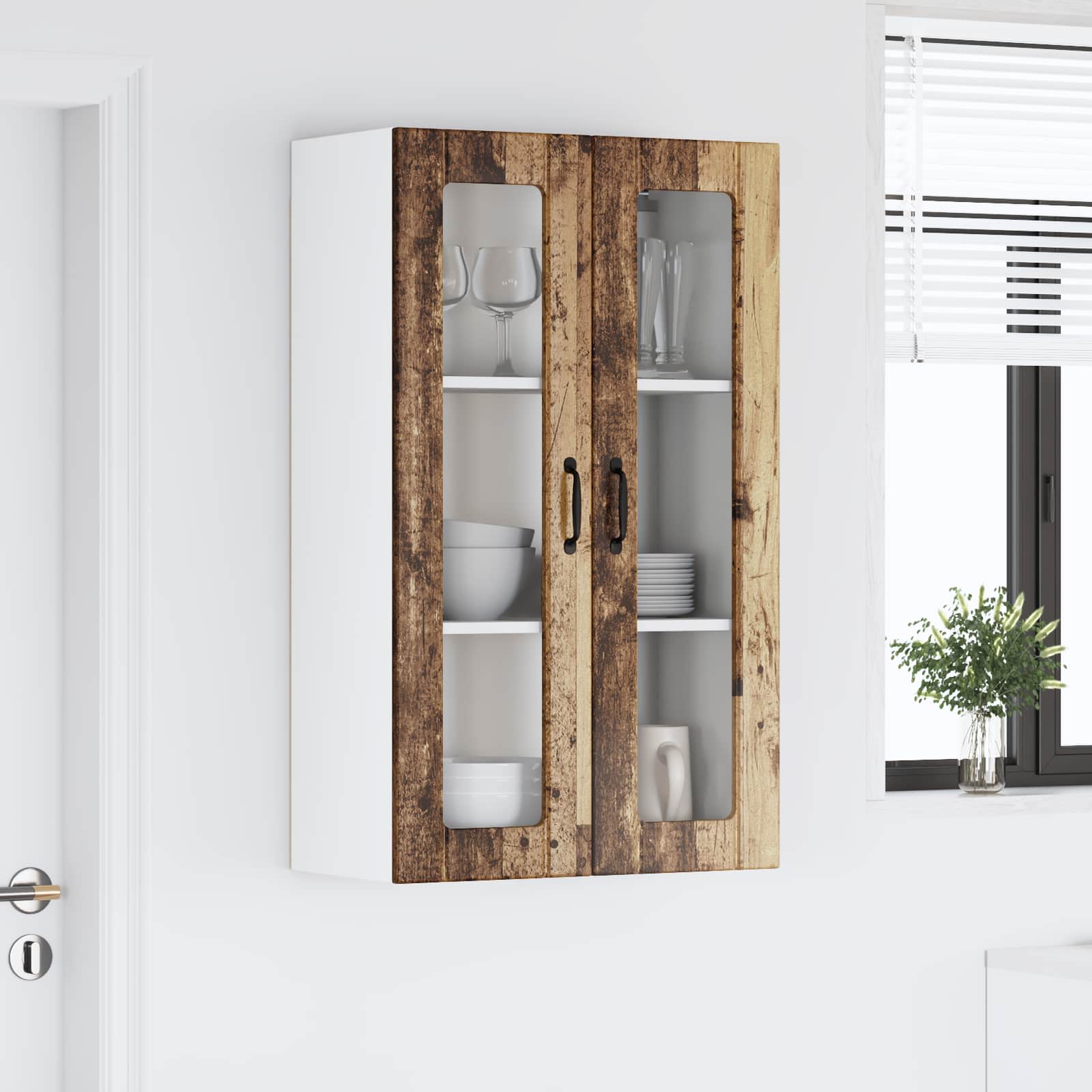 Zidni stakleni ormarić Lucca Staro drvo 60 x 31 x 100 cm