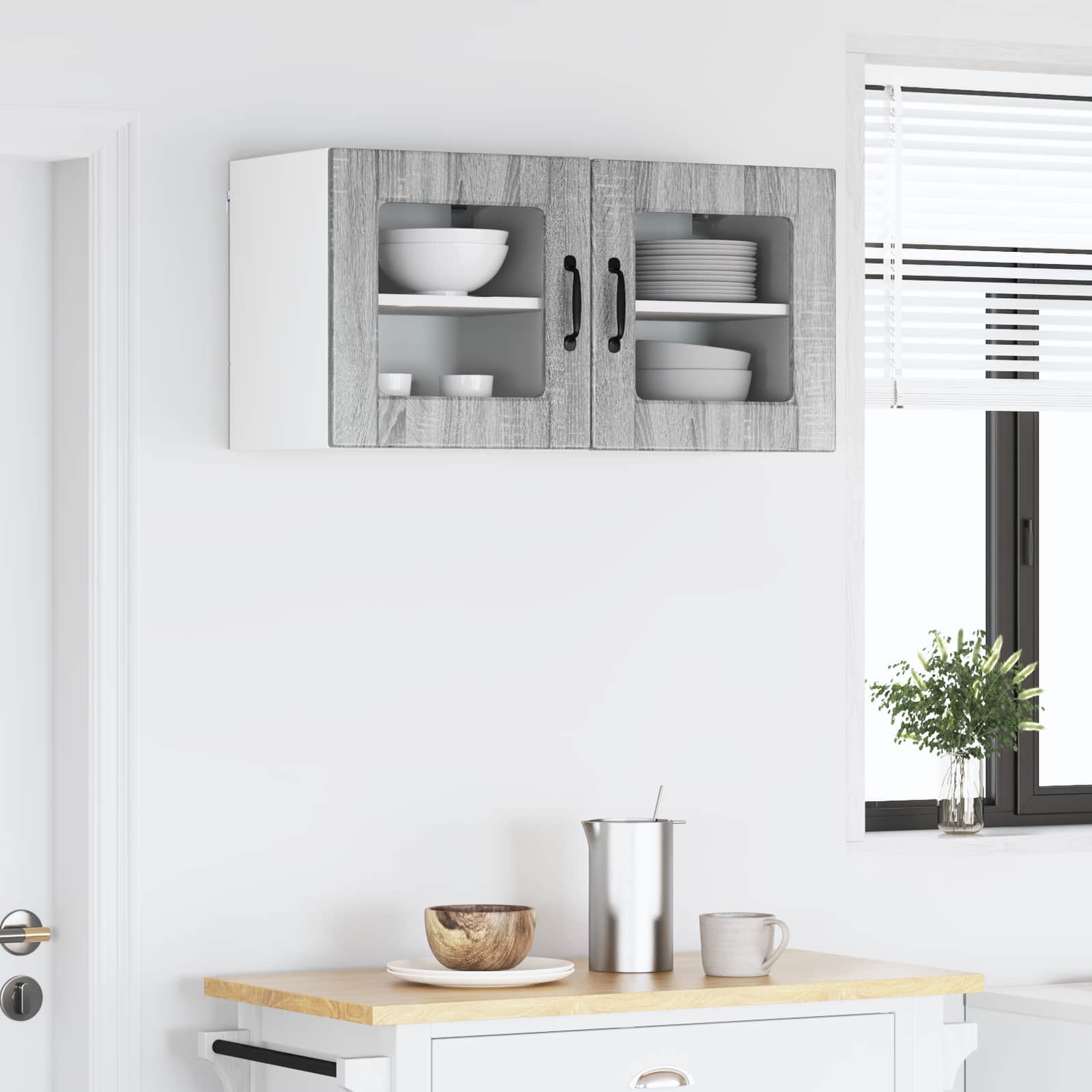 Zidni stakleni ormarić 2 pcs Siva Sonoma 40 x 31 x 40 cm