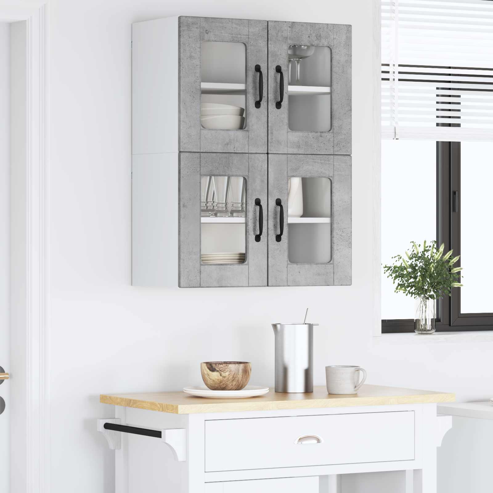 Zidni stakleni ormarić 2 pcs Betonski sivi 60 x 31 x 40 cm