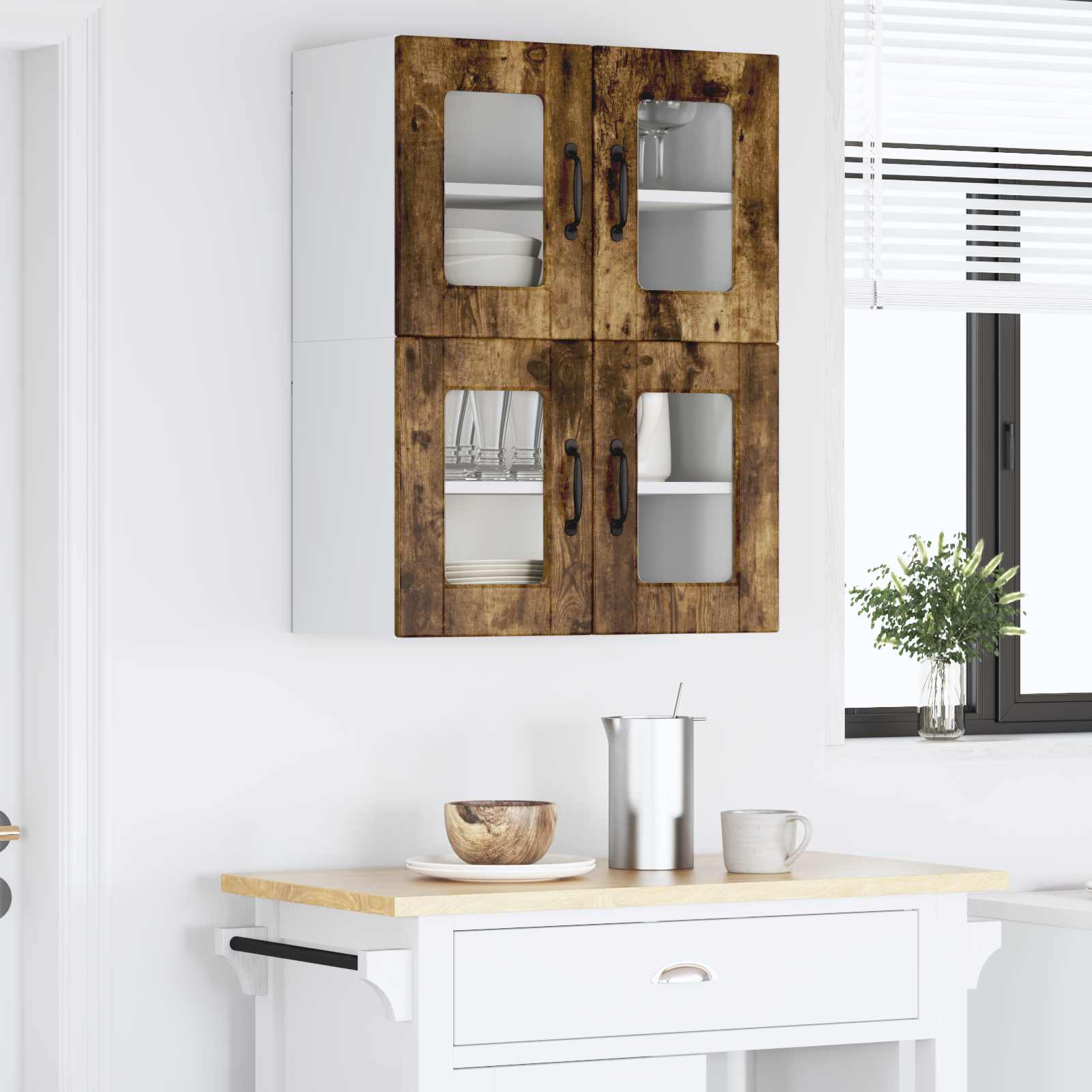 Zidni stakleni ormarić 2 pcs Dimljeni hrast 60 x 31 x 40 cm