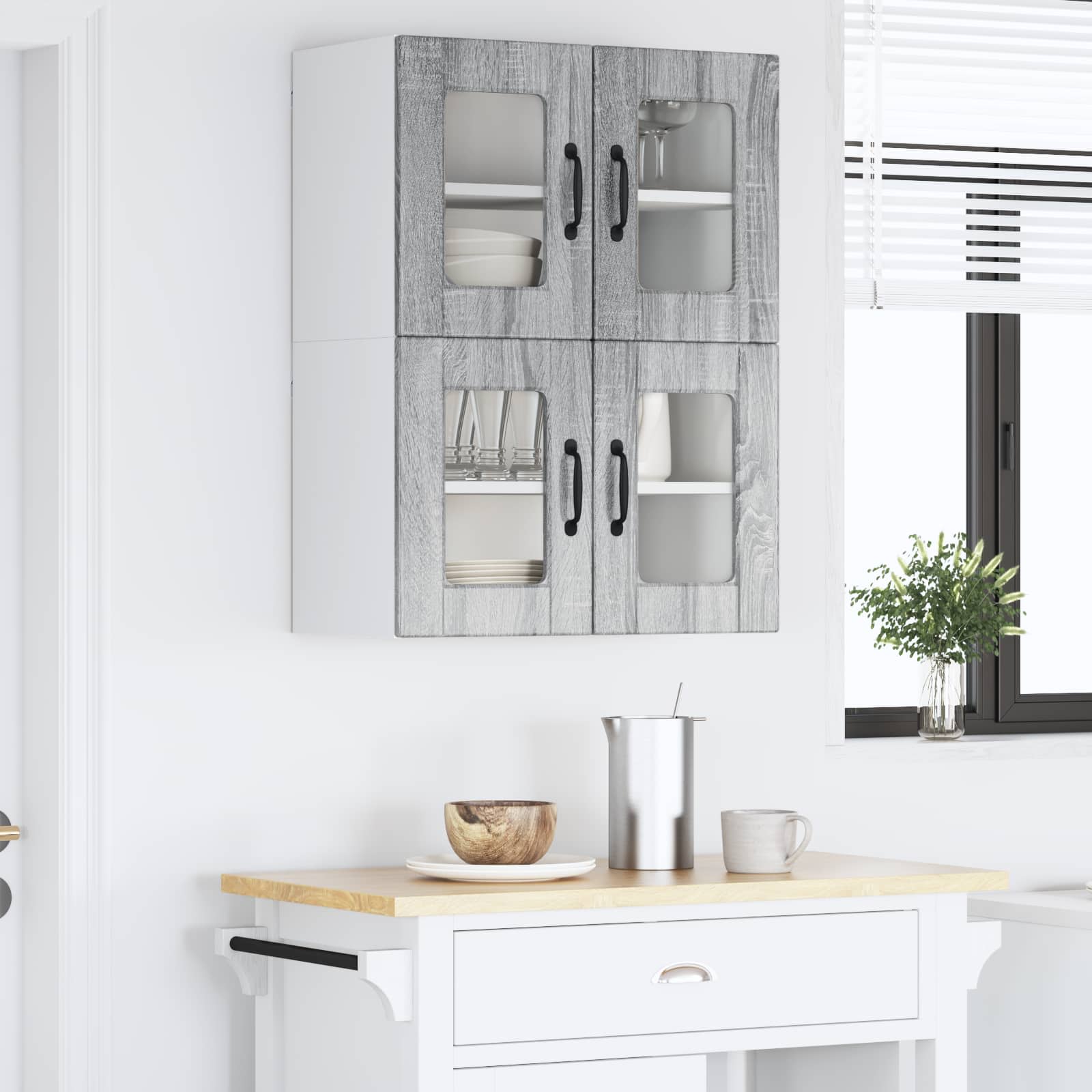 Zidni stakleni ormarić 2 pcs Siva Sonoma 60 x 31 x 40 cm
