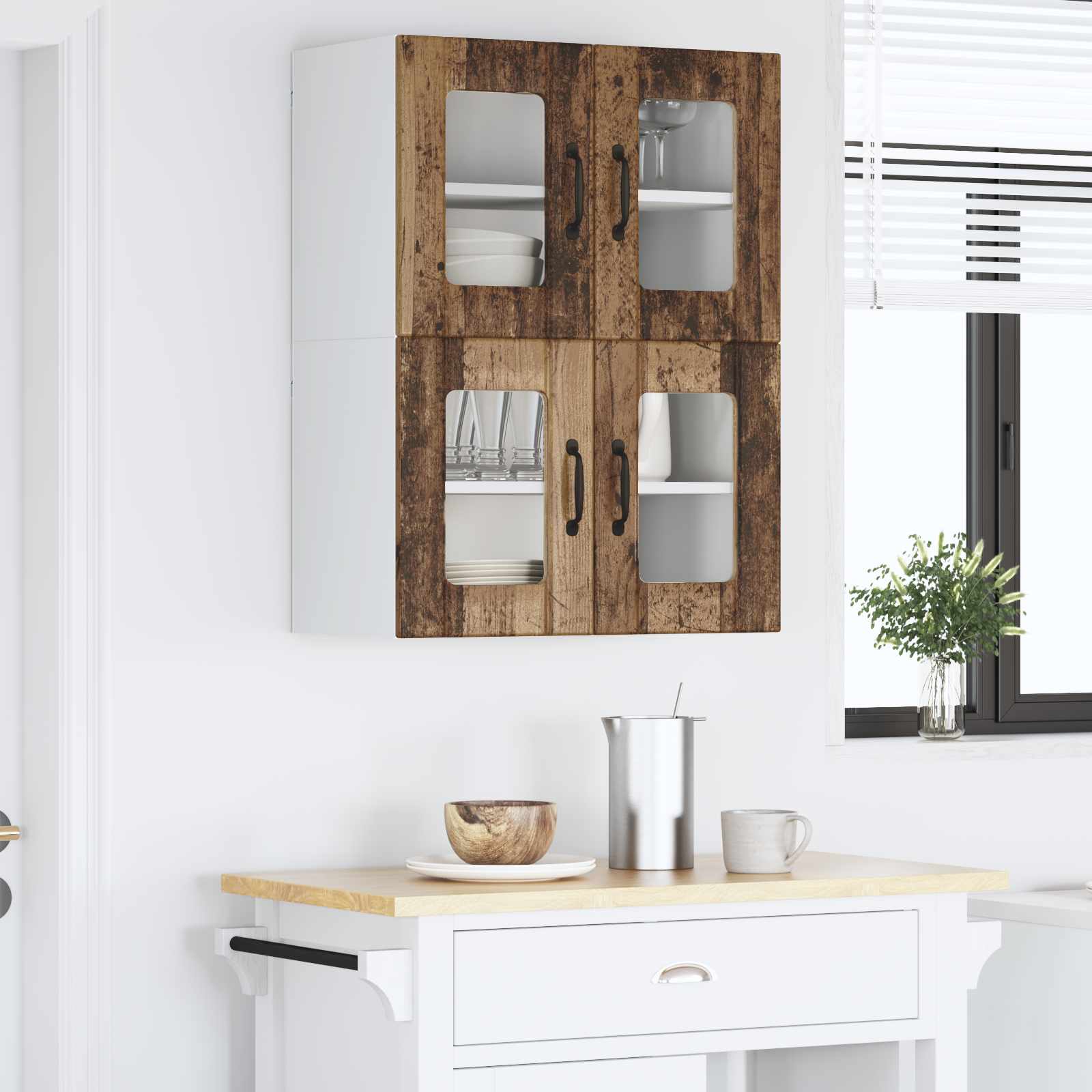 Zidni stakleni ormarić 2 pcs Staro drvo 60 x 31 x 40 cm