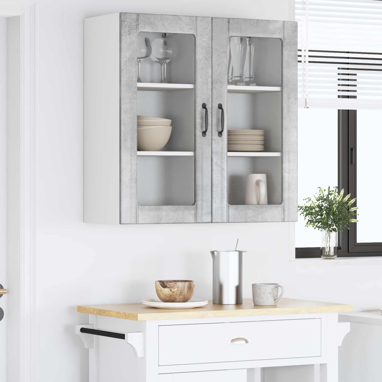 Zidni stakleni ormarić 2 pcs Betonski sivi 40 x 31 x 80 cm