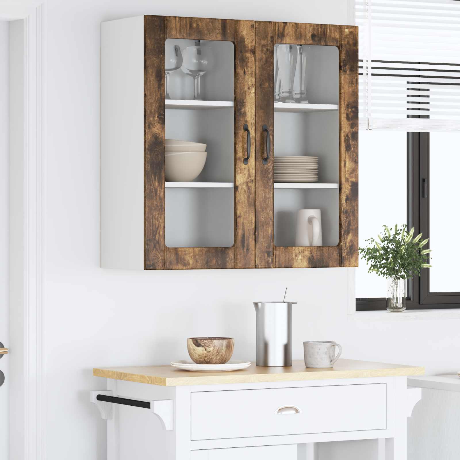 Zidni stakleni ormarić 2 pcs Dimljeni hrast 40 x 31 x 80 cm