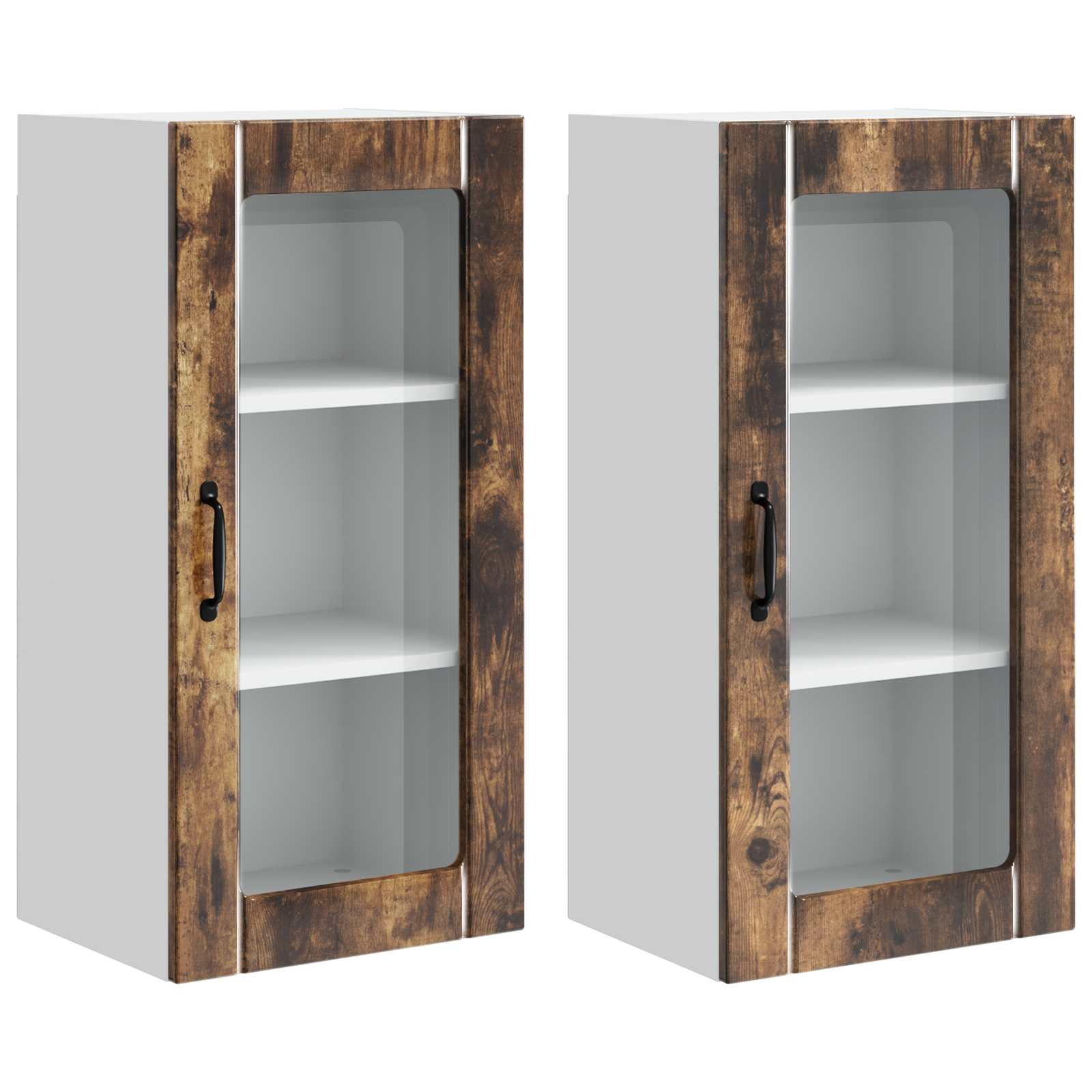 Zidni stakleni ormarić 2 pcs Dimljeni hrast 40 x 31 x 80 cm