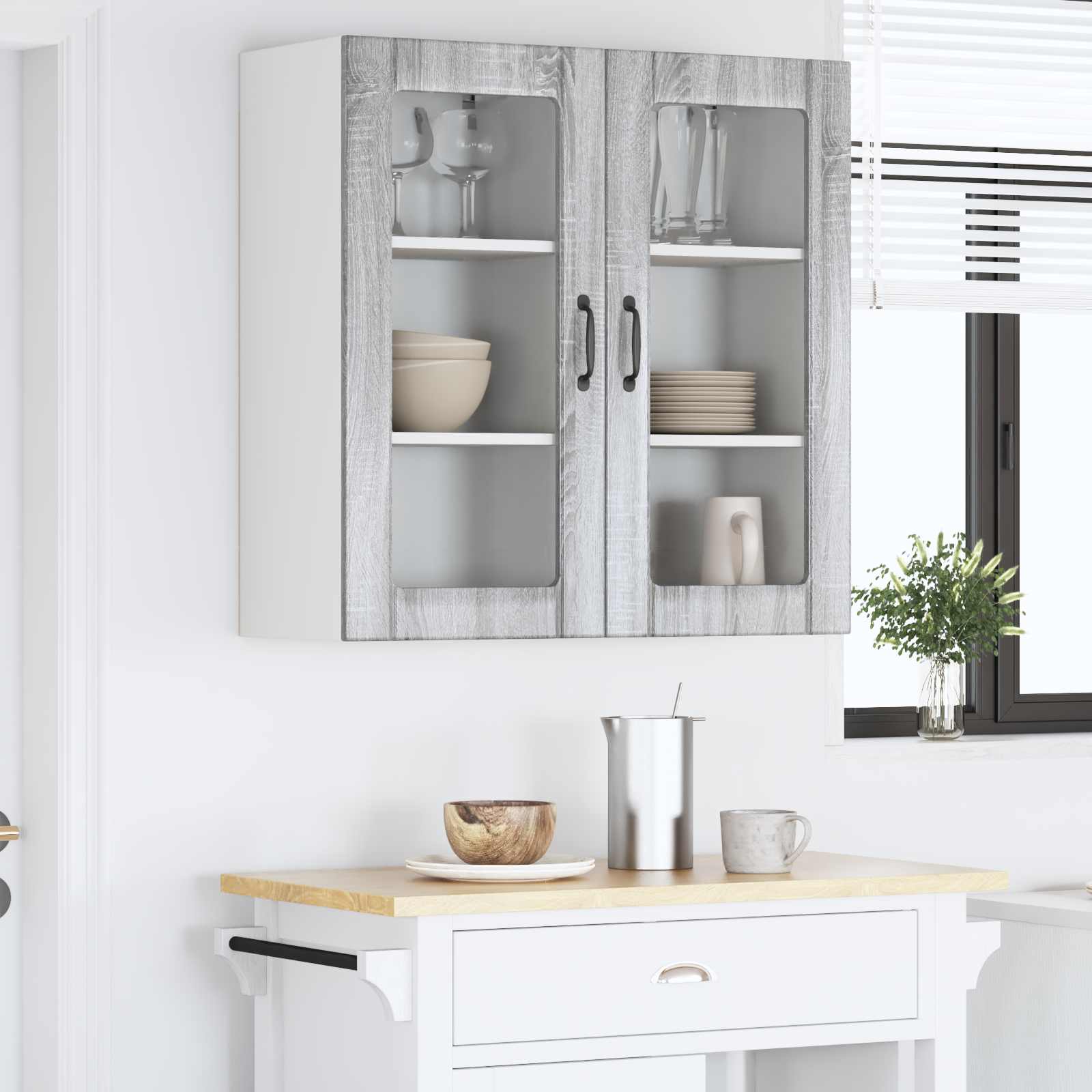Zidni stakleni ormarić 2 pcs Siva Sonoma 40 x 31 x 80 cm