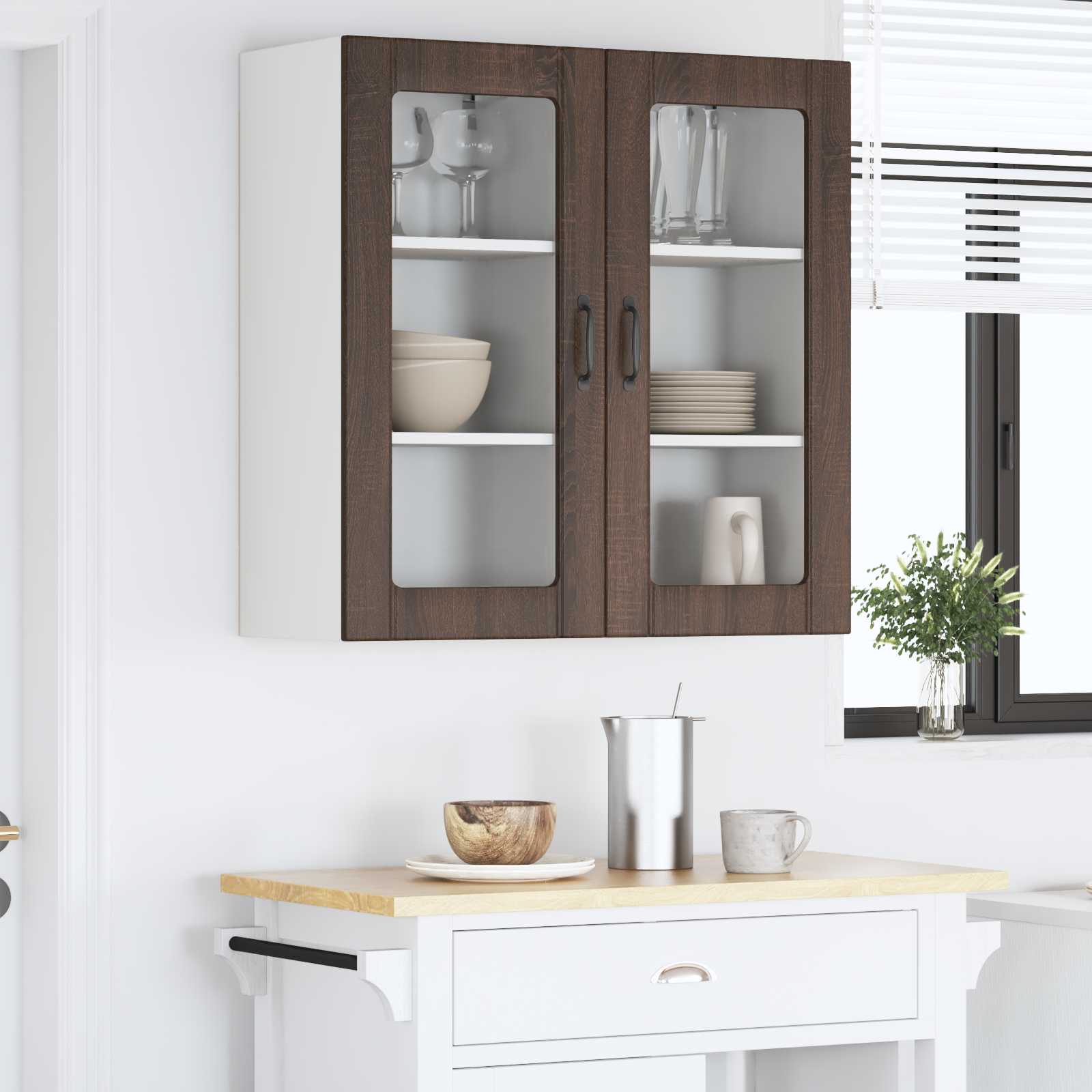 Zidni stakleni ormarić 2 pcs Smeđi hrast 40 x 31 x 80 cm