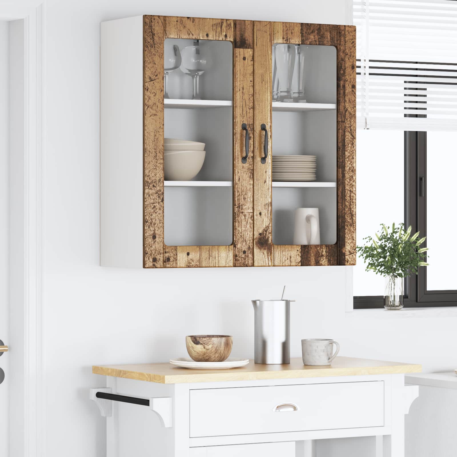 Zidni stakleni ormarić 2 pcs Staro drvo 40 x 31 x 80 cm