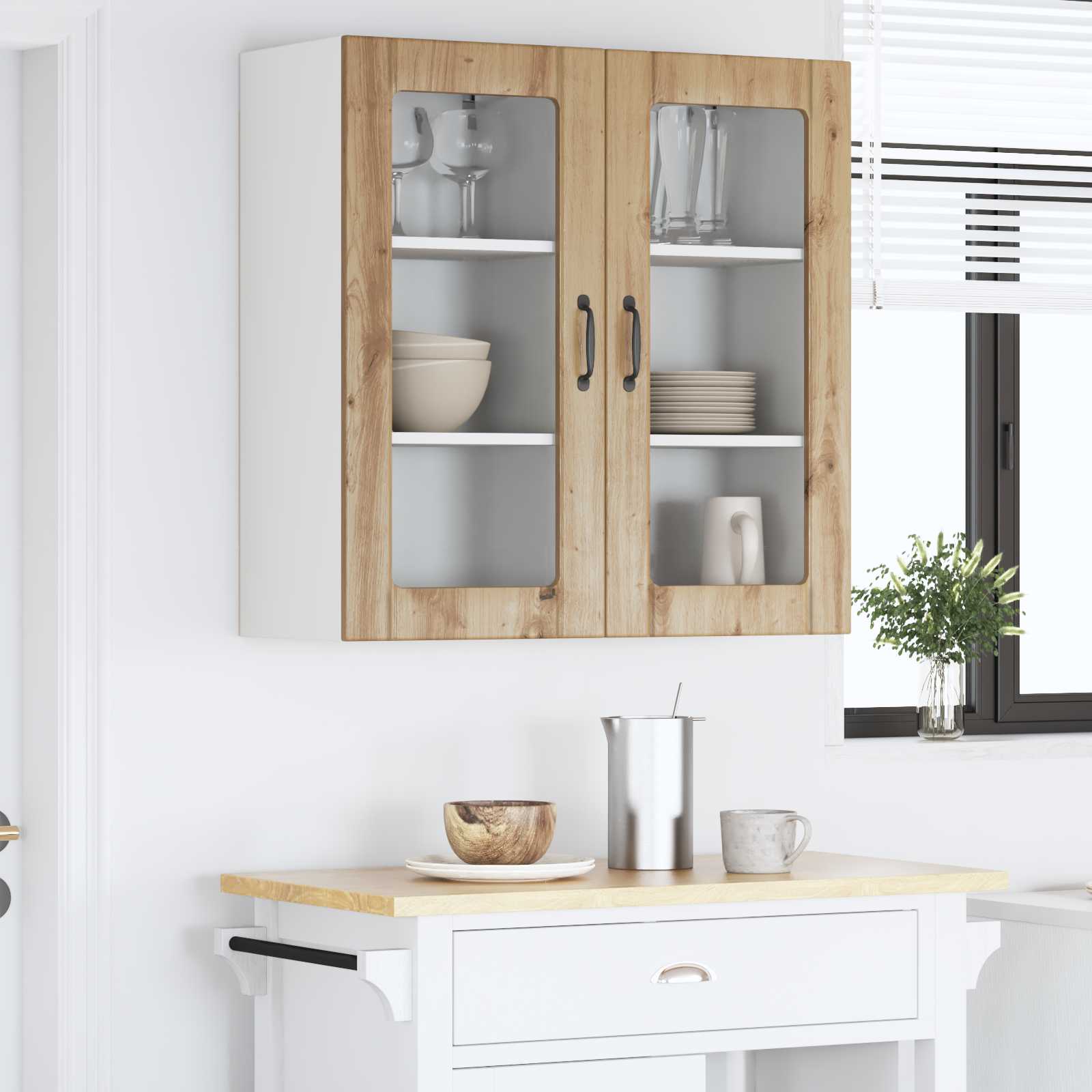 Zidni stakleni ormarić 2 pcs Umjetnički hrast 40 x 31 x 80 cm