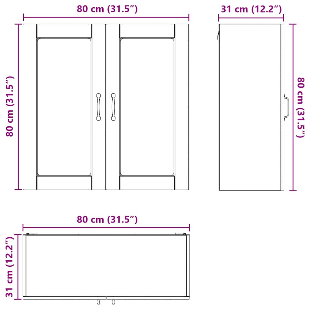 Zidni stakleni ormarić Dimljeni hrast 80 x 31 x 80 cm