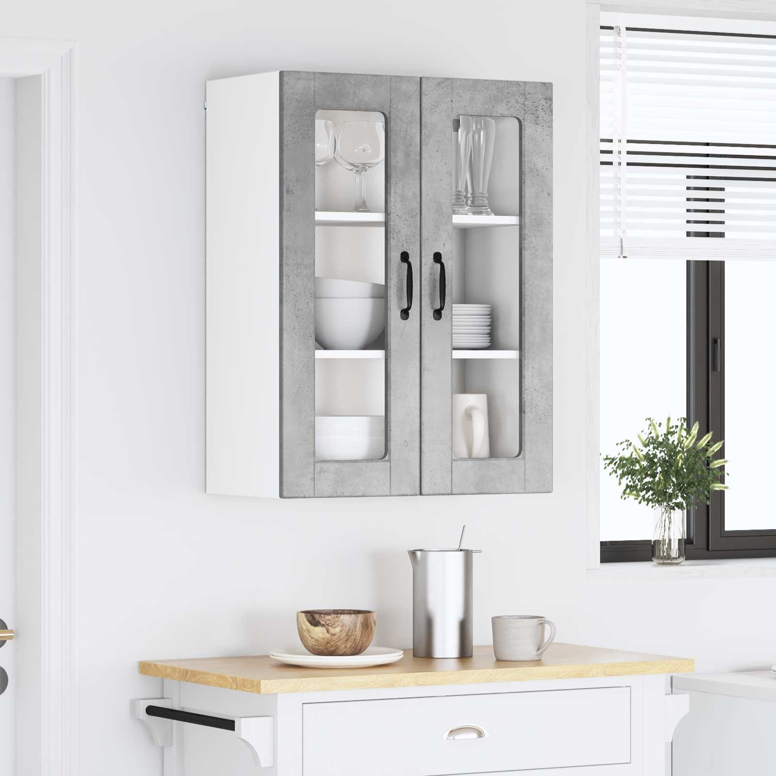 Zidni stakleni ormarić Betonski sivi 60 x 31 x 80 cm