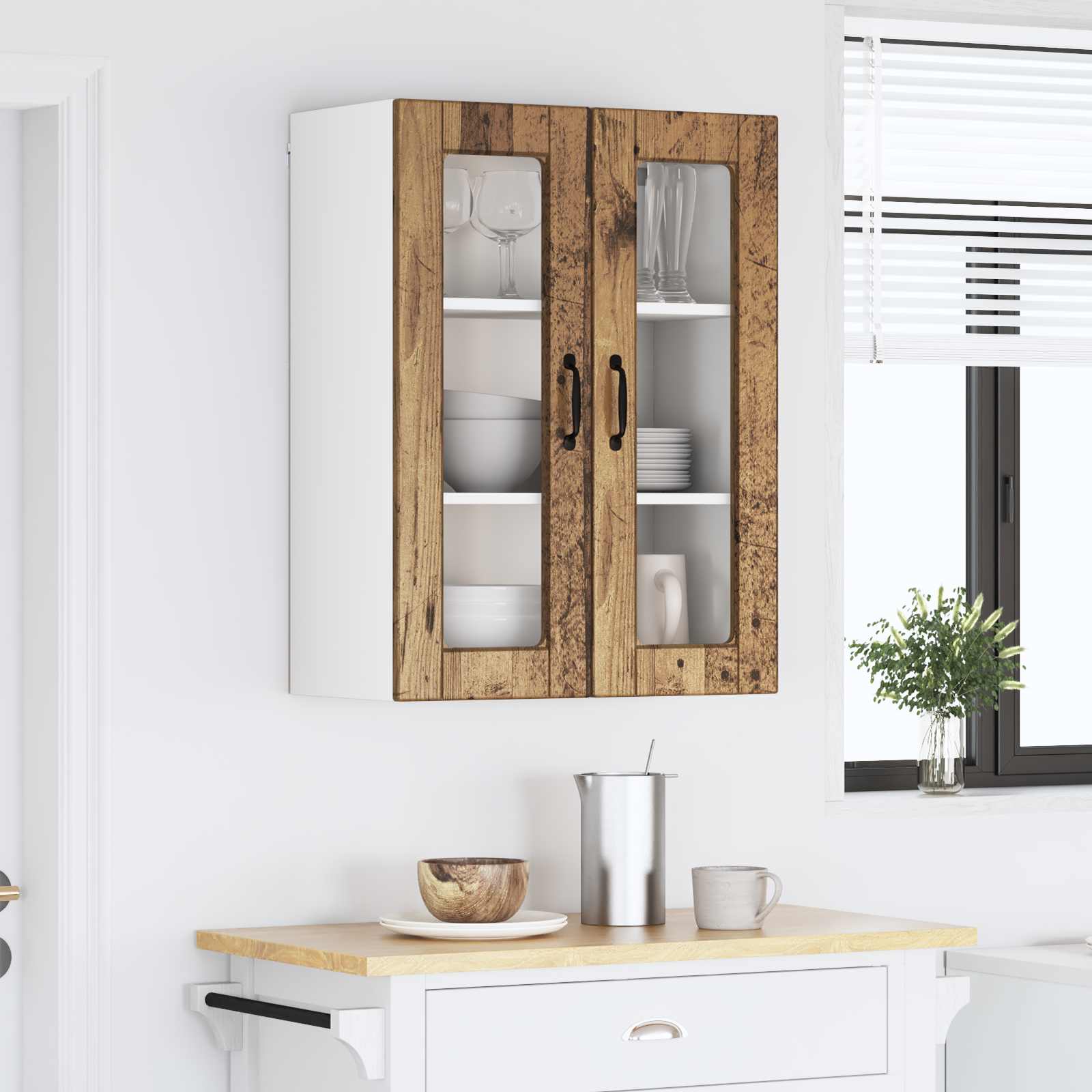 Zidni stakleni ormarić Staro drvo 60 x 31 x 80 cm