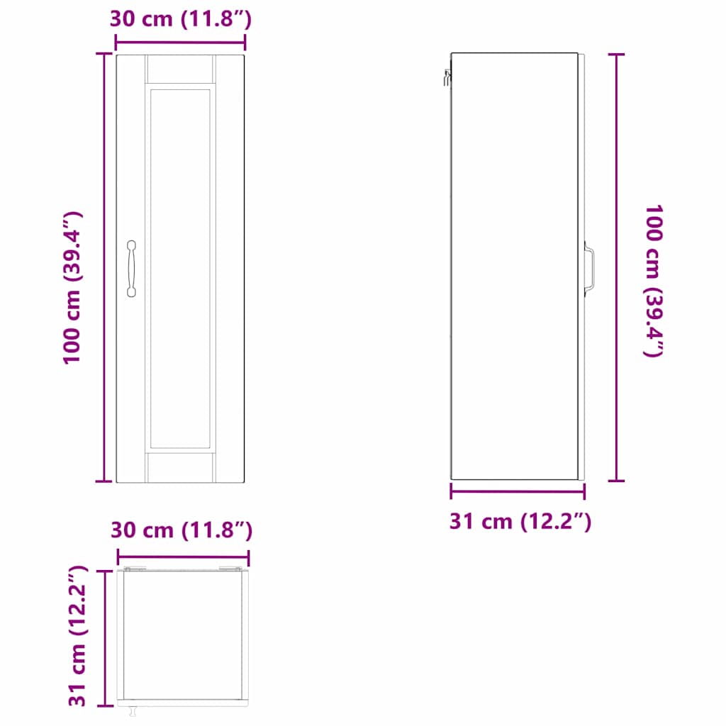 Ormar za Zid Siva Sonoma 30 x 31 x 100 cm Konstruirano drvo