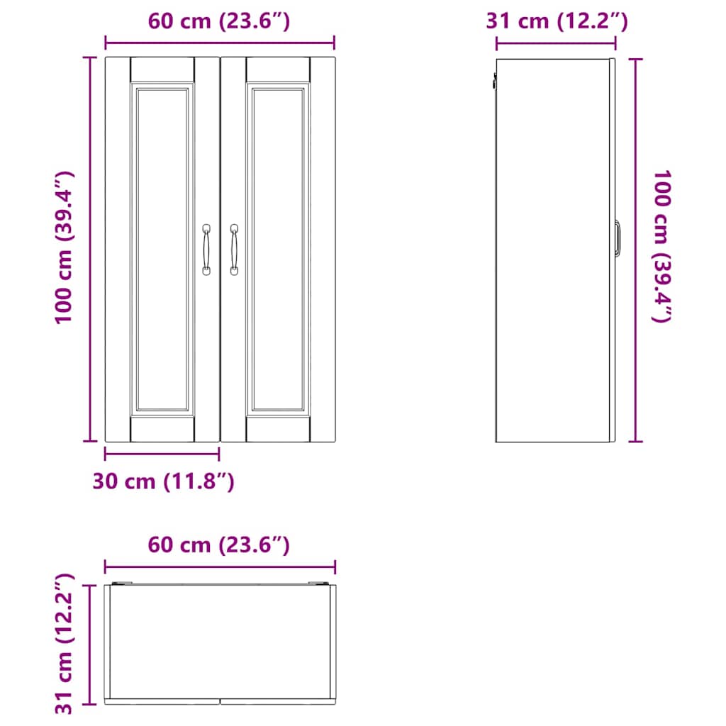 Ormar za Zid Betonski sivi 60 x 31 x 100 cm Konstruirano drvo