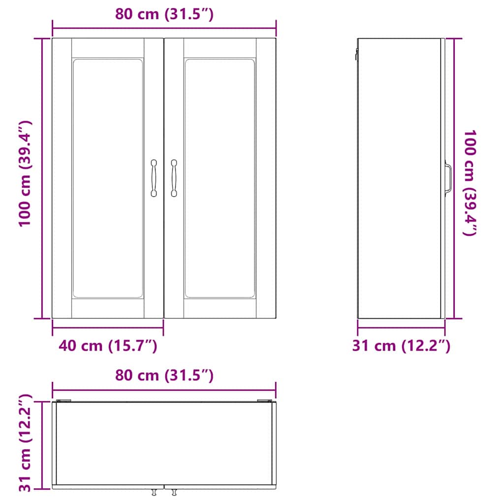 Zidni stakleni ormarić Staro drvo 80 x 31 x 100 cm
