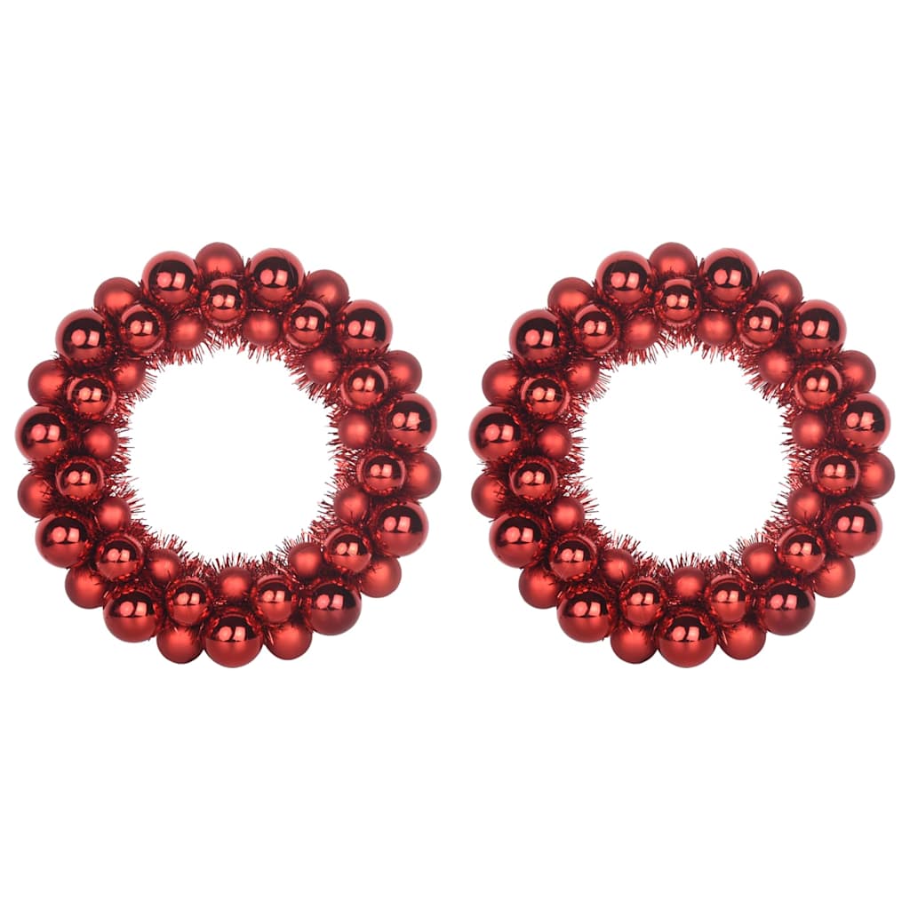 Vijenci s božićnim kuglicama 2 pcs Crvena 33 x 33 x 7 cm