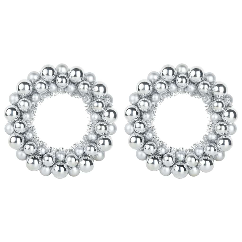 Vijenci s božićnim kuglicama 2 pcs Srebrno 33 x 33 x 7 cm