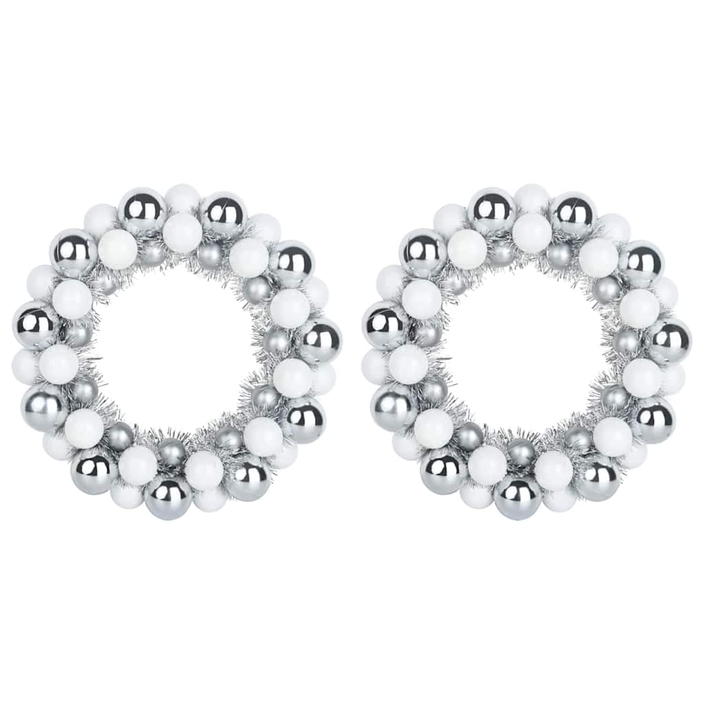 Vijenci s božićnim kuglicama 2 pcs Bijela i Srebrna