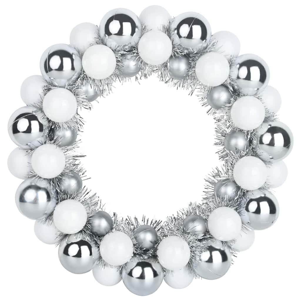 Vijenci s božićnim kuglicama 2 pcs Bijela i Srebrna