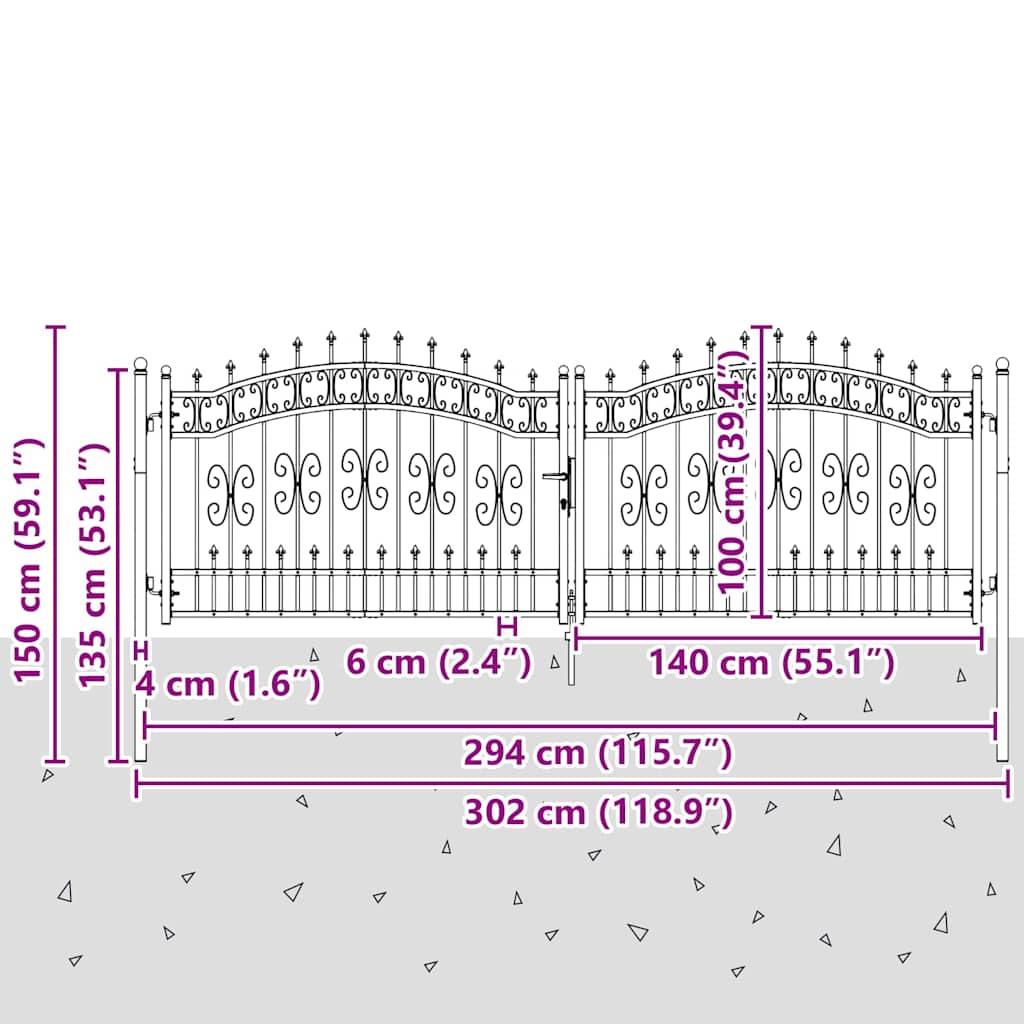 Kapija s vrhom u obliku koplja KAMPEN 305 x 100 cm Čelik Siva