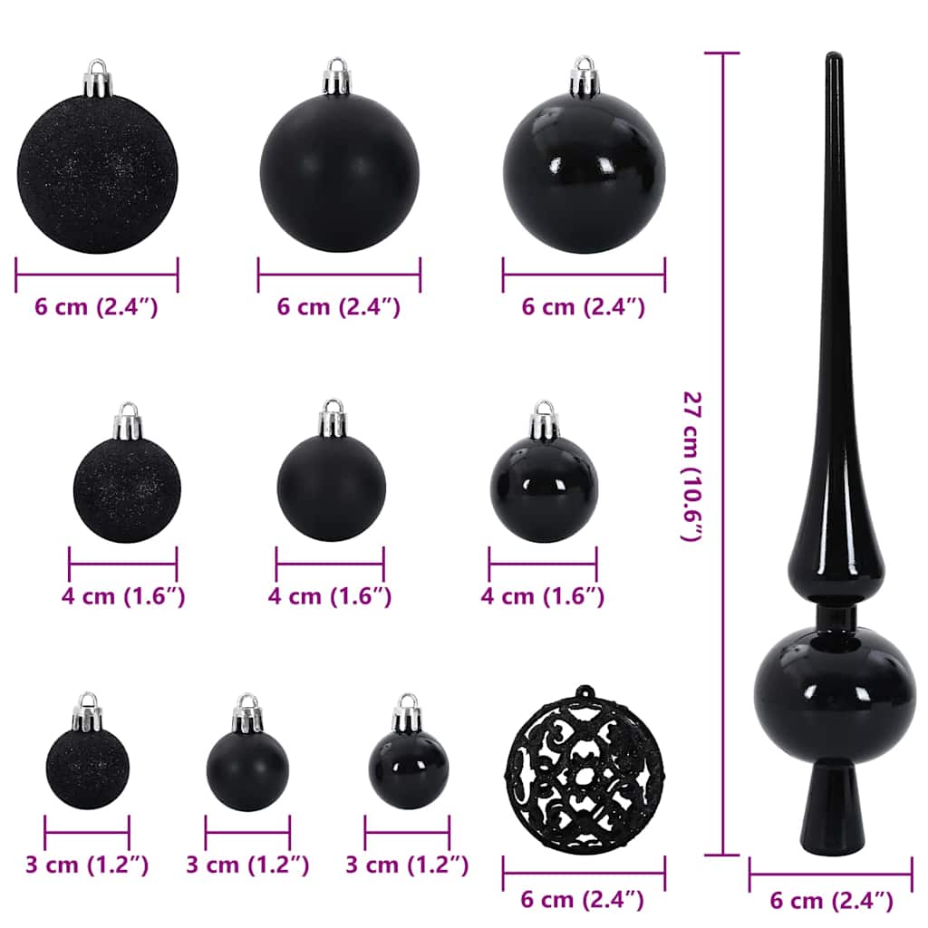 Set Božićnih Ukrasnih Kuglica 120 pcs Crna Plastika