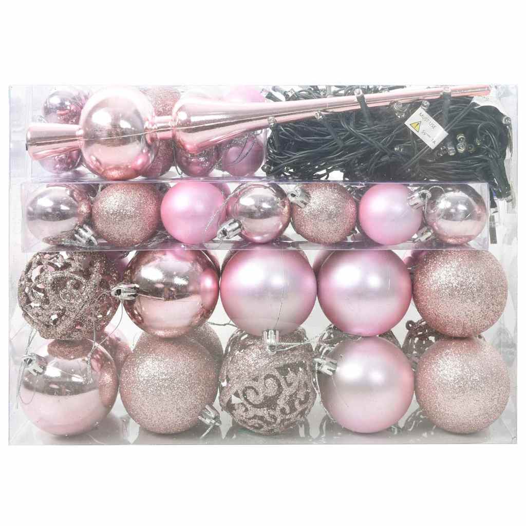 Set Božićnih Ukrasnih Kuglica 61 pcs Ružičasta Plastika