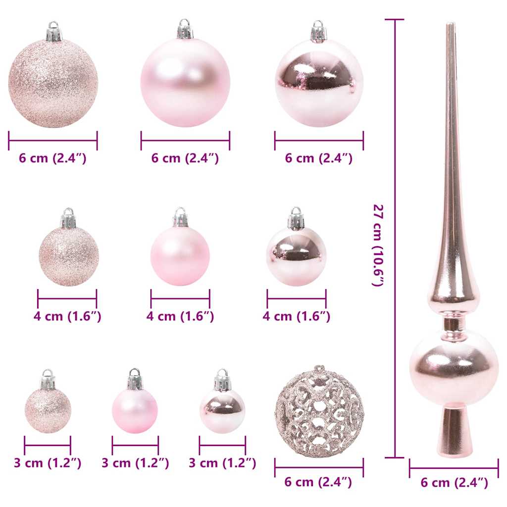 Set Božićnih Ukrasnih Kuglica 61 pcs Ružičasta Plastika