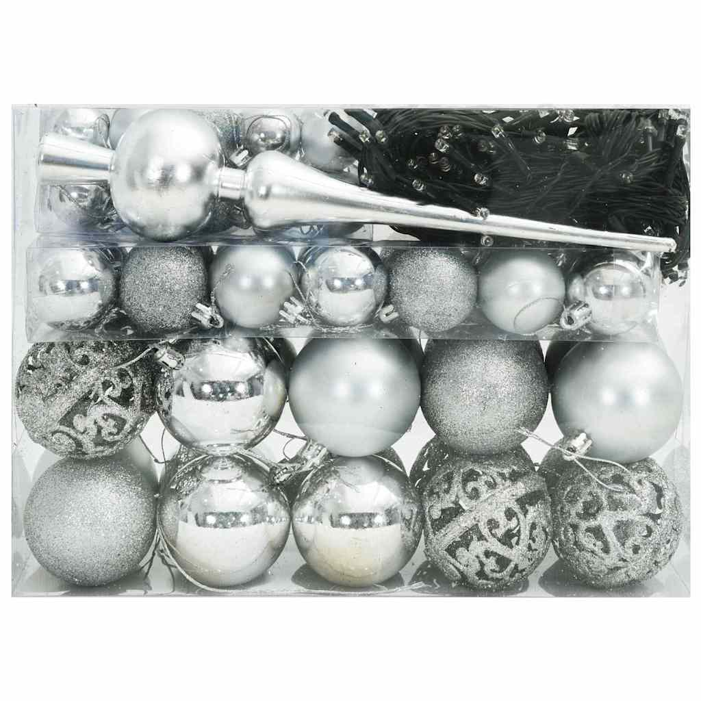 Set Božićnih Ukrasnih Kuglica 61 pcs Srebrno Plastika